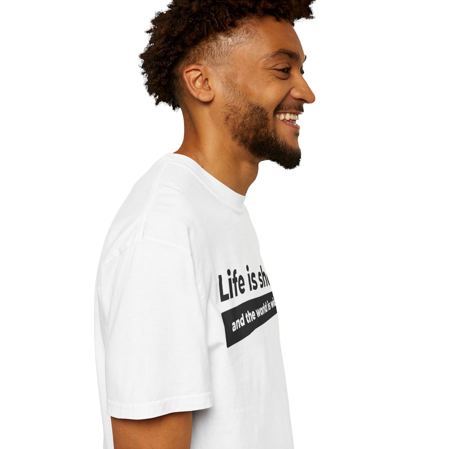 Garment-Dyed T-Shirt with Inspirational Quote | Life is short and the world is wide, Casual Wear, Unisex Style, Gift for Travelers