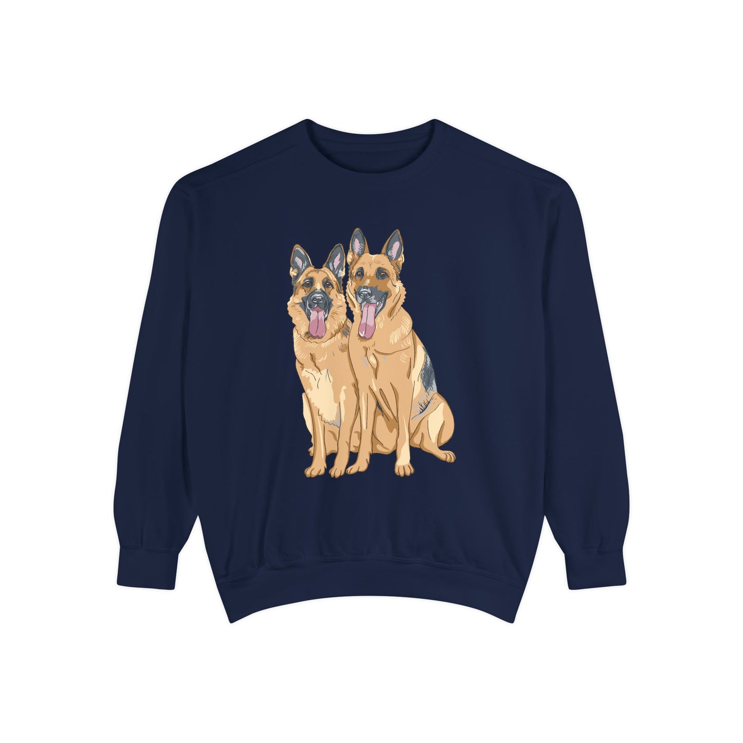 Unisex Dog Lover Sweatshirt With Graphic of Two German Shepherd Sloppily Sitting