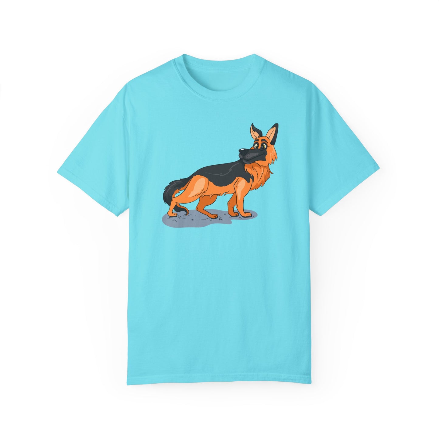 Unisex Dog Lover T-Shirt With a Cartoon of Astonished German Shepherd Turning His Head
