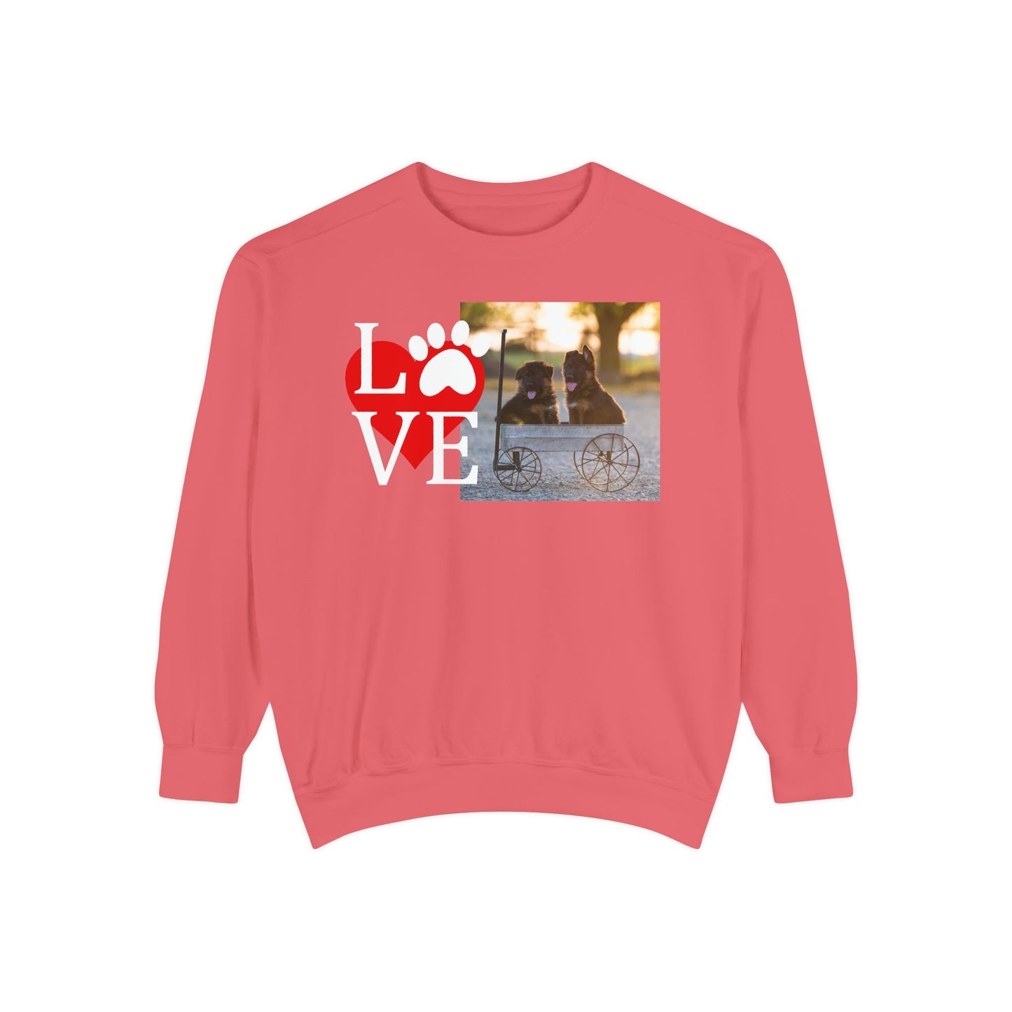 Love Paw Unisex Garment-Dyed Sweatshirt - Cozy Pet Apparel for Animal Lovers
