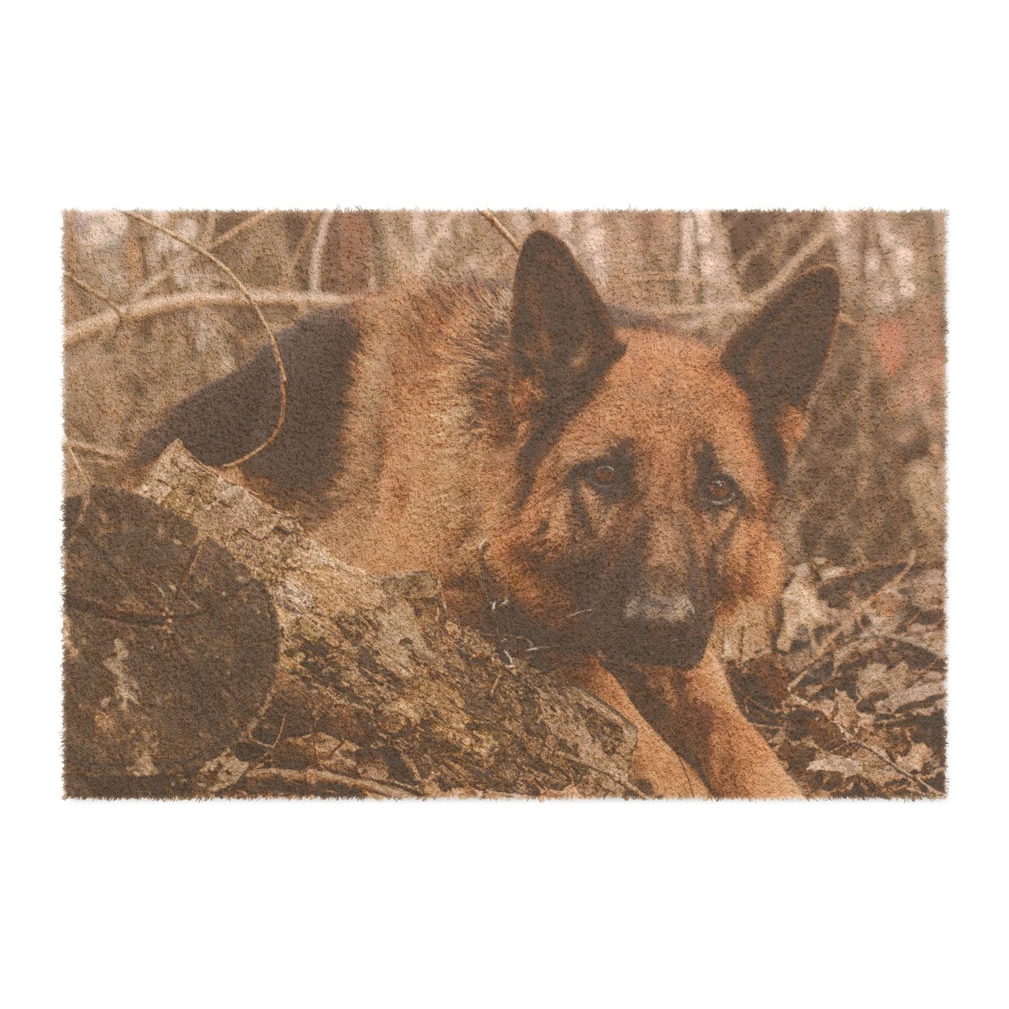 Doormat Featuring A Surprised German Shepherd Sitting on the Leaves