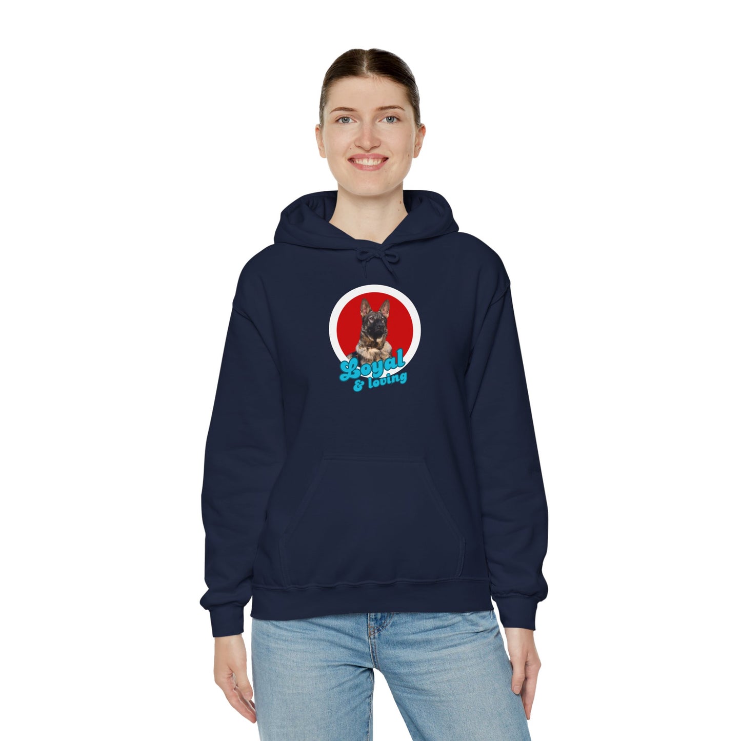 Unisex Dog Lover Hoodie With Close Up of Working Line German Shepherd and Caption Loyal & Loving