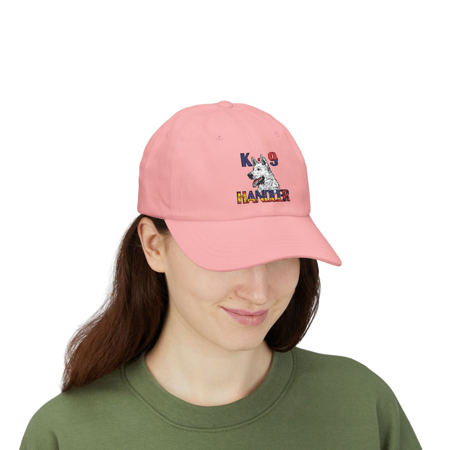 Embroidered Police Themed K9 Handler Classic Dad Cap Featuring a White German Shepherd