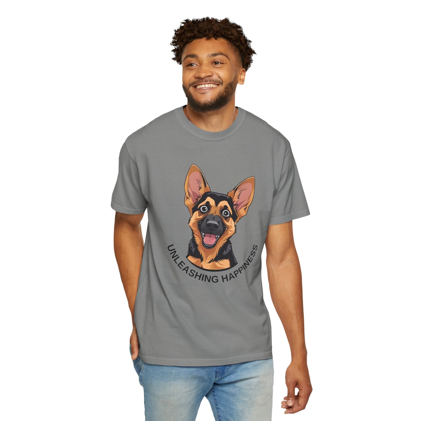 Happy Dog Graphic Tee, Unisex German Shepherd Puppy T-Shirt - Unleashing Happiness, Pet Lover Gift, Animal Lovers Apparel, Unique Dog Lover Shirt
