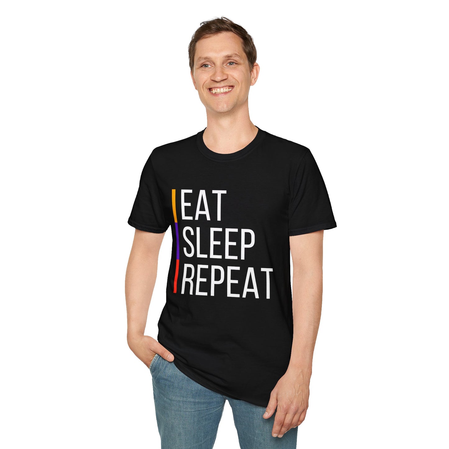 Eat Sleep Repeat Unisex Softstyle T-Shirt - Perfect for Casual Outings, Funny Gift, Relaxation Apparel, Everyday Wear, Motivational Tee