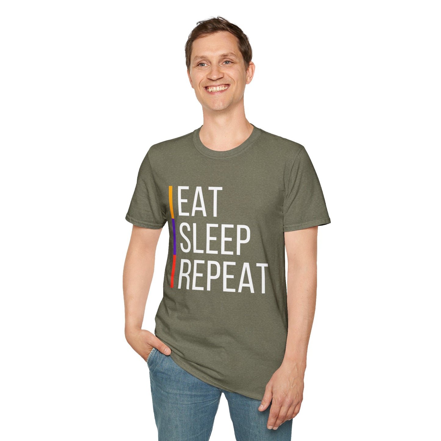 Eat Sleep Repeat Unisex Softstyle T-Shirt - Perfect for Casual Outings, Funny Gift, Relaxation Apparel, Everyday Wear, Motivational Tee