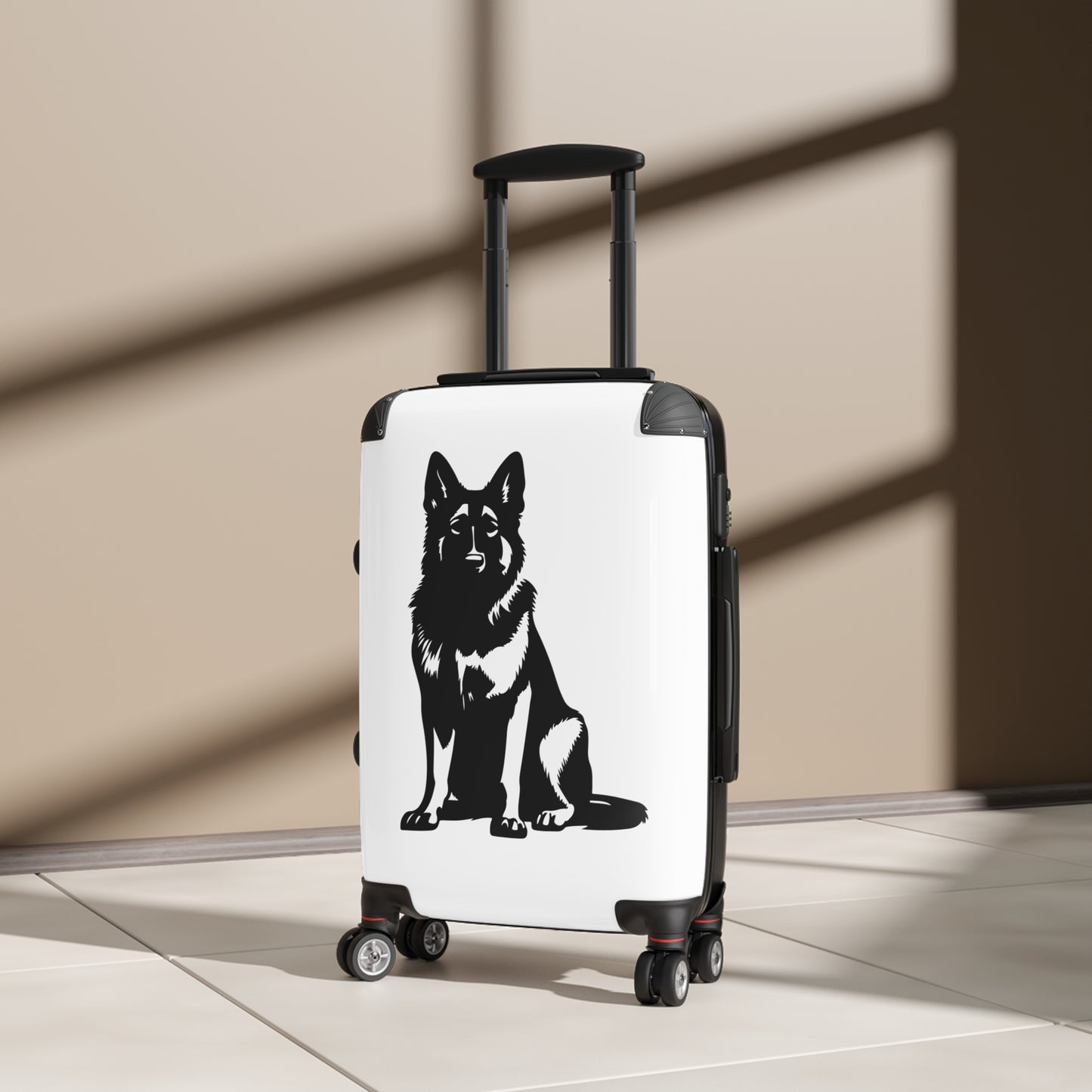 Personalized Dog Design Suitcase Featuring a Graphic of Black German Shepherd Sloppily Sitting