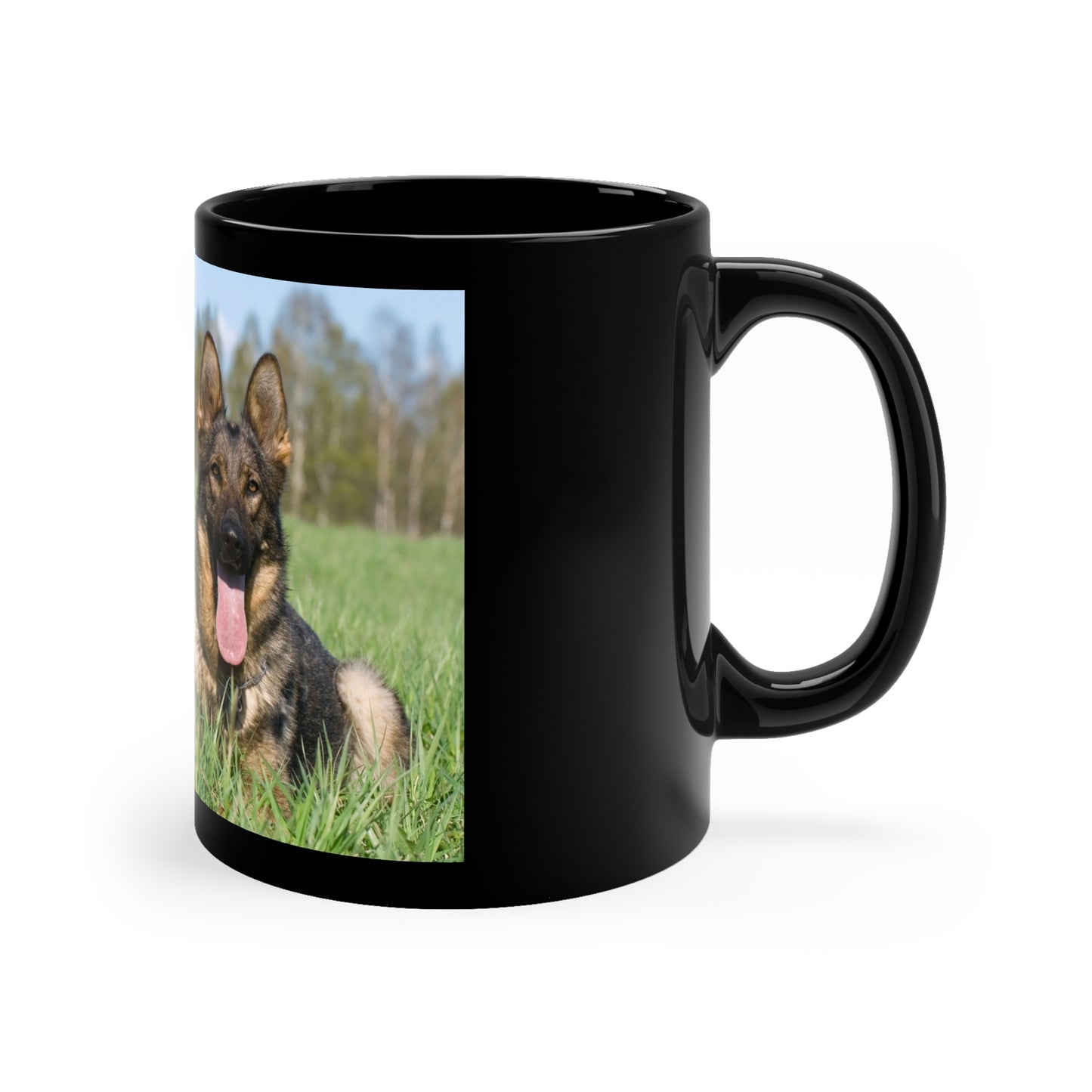 Black Dog Lover Ceramic Coffee Mug 11oz With Three Working Line German Shepherds Sitting On Grass