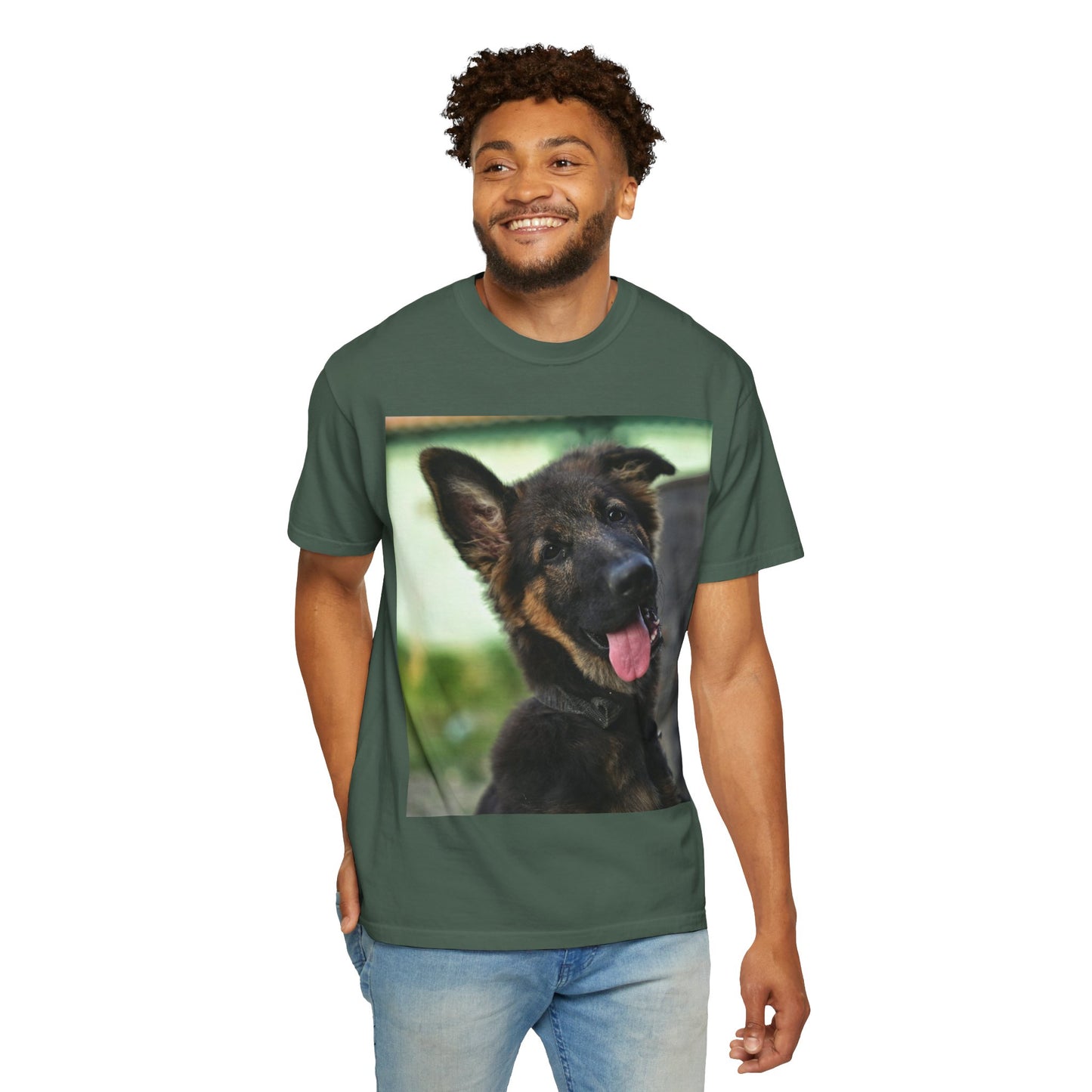 Happy Dog Graphic Unisex T-Shirt Featuring Cute German Shepherd Puppy