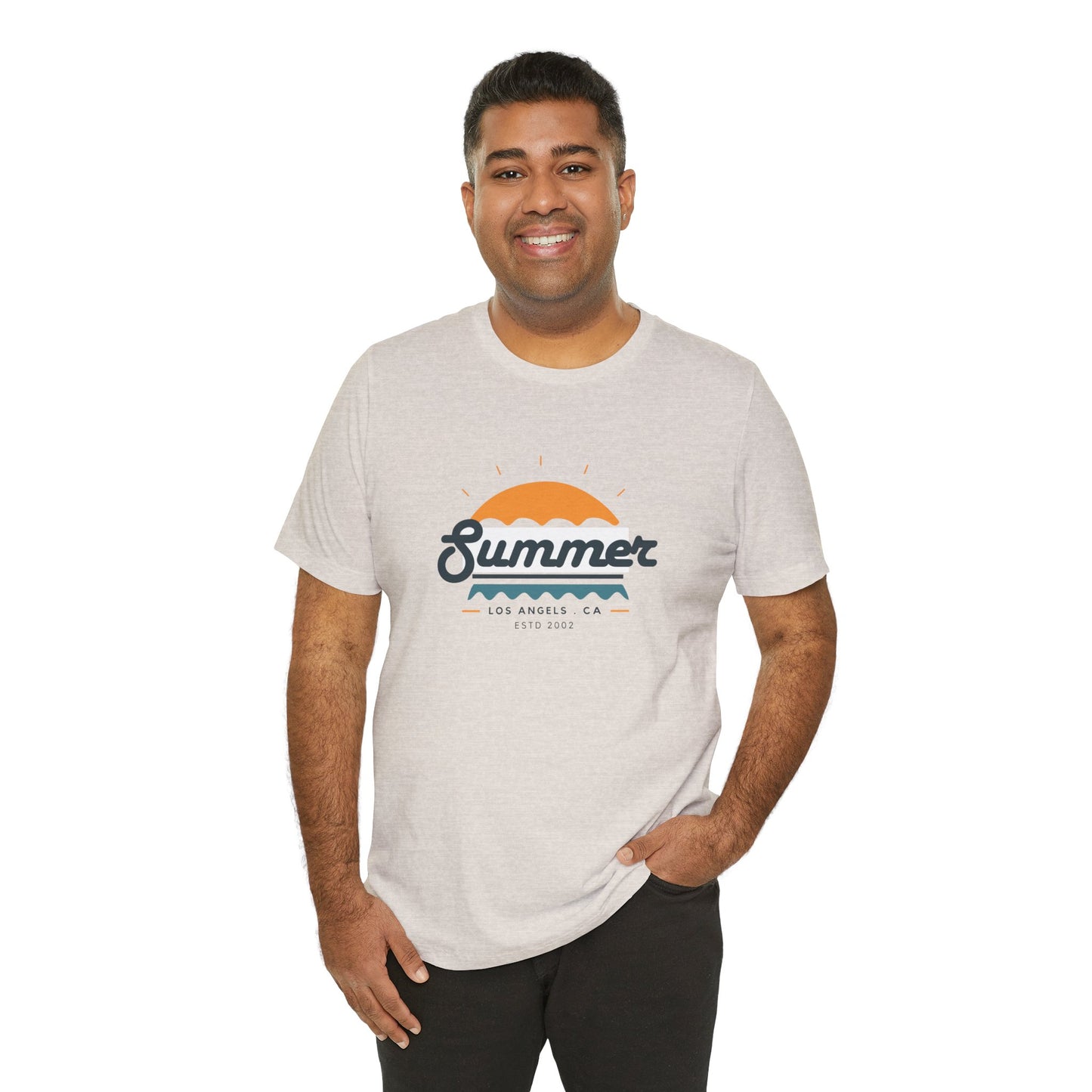 Summer Vibes Unisex Jersey Short Sleeve Tee, Beach Shirt, Casual Summer Wear, Gift for Friends, Coastal Adventure Top, LA Style Tee