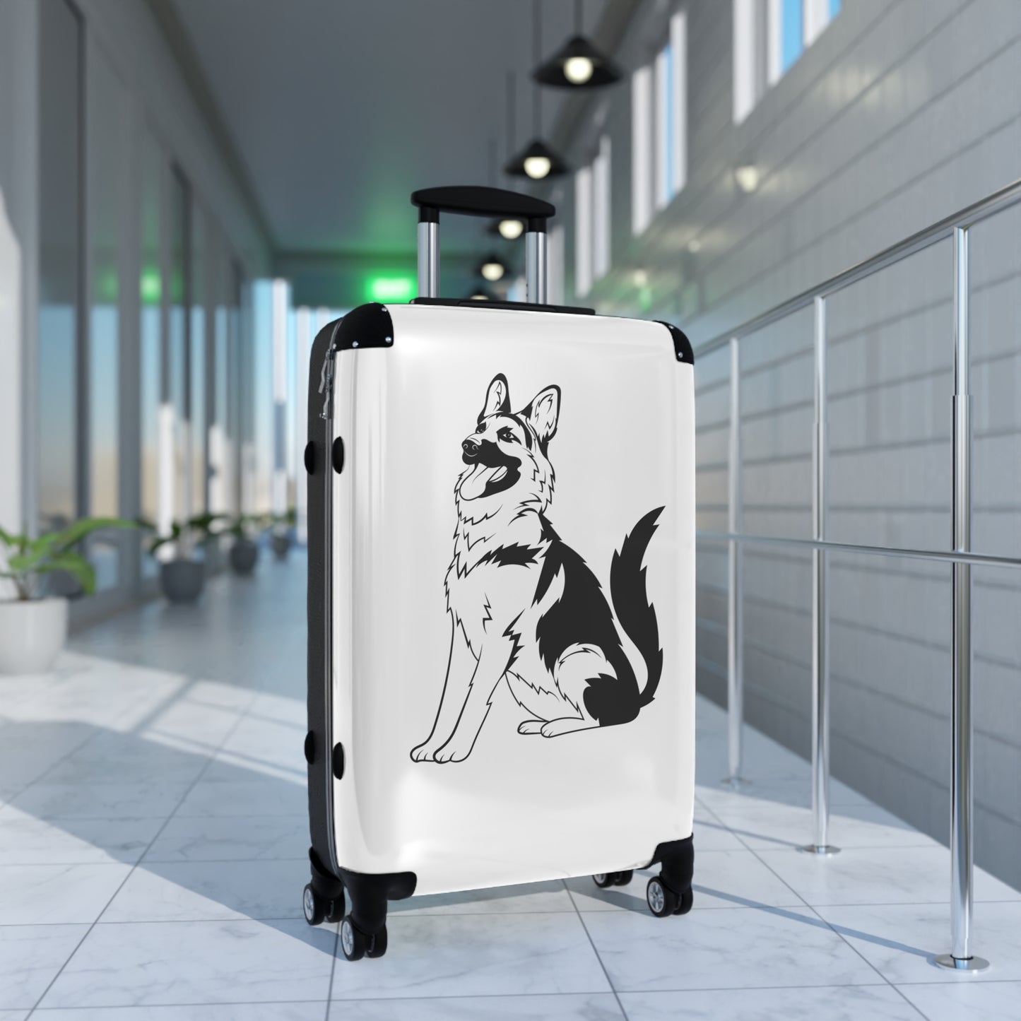 Travel Suitcase with Cool Dog Design - A German Shepherd Sloppily Sitting