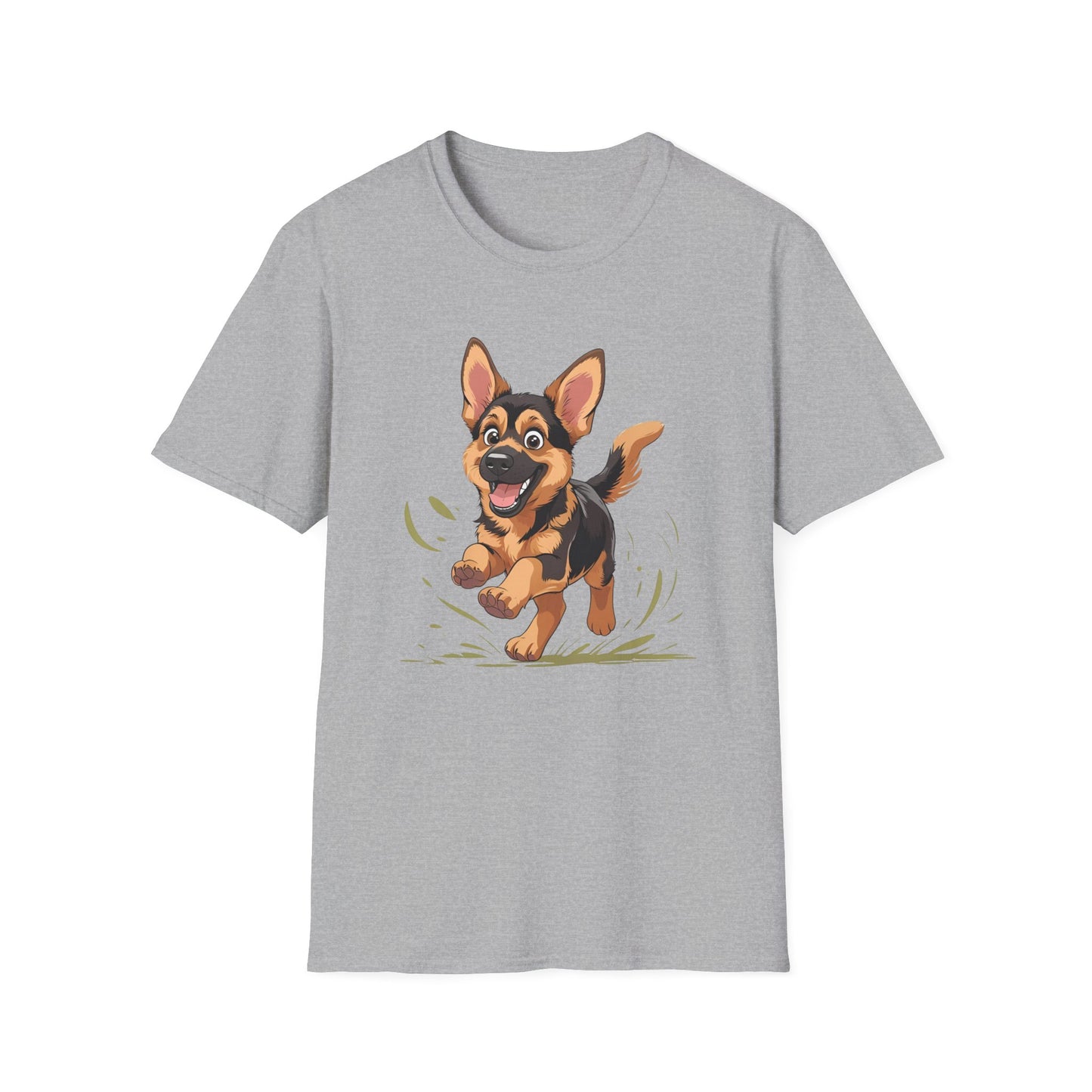 Cute Playing Puppy Graphic Unisex Softstyle T-Shirt, Dog Lover Gift, Casual Wear, Animal Theme Shirt, Perfect for Birthdays, Pet Owners
