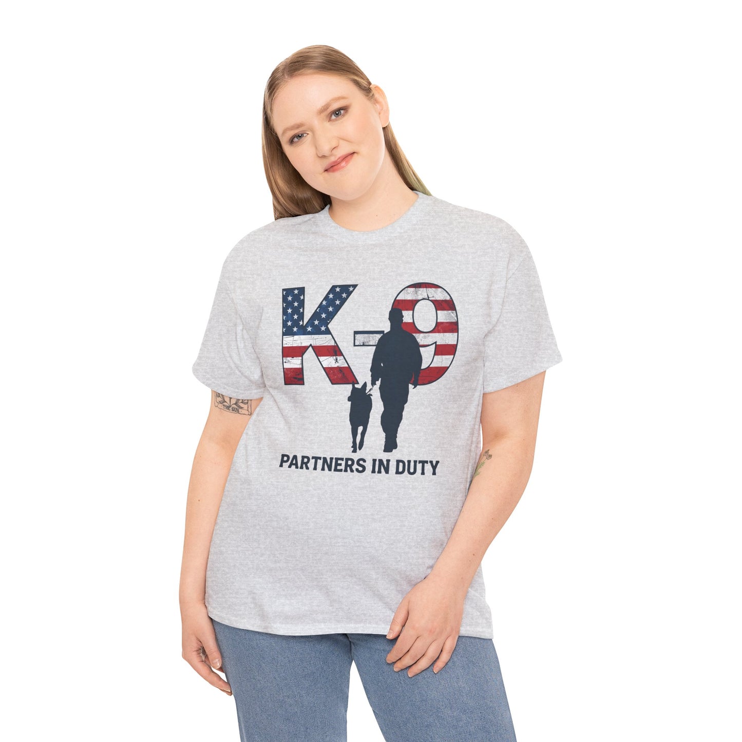 Patriotic K-9 T-Shirt - Partners in Duty Tee | Unisex Heavy Cotton Tee for Dog Lovers, Military Support, Gifts for Dog Handlers