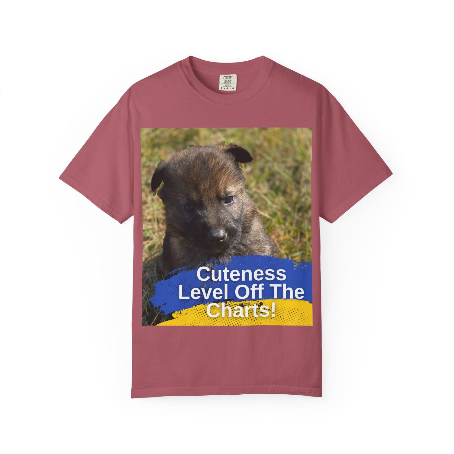 Unisex Dog Lover T-Shirt Featuring a German Shepherd Puppy and Caption Cuteness Level Off The Charts