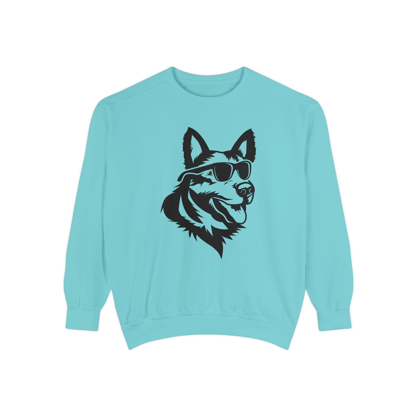 Unisex Dog Lover Sweatshirt With a Close Up Graphic of German Shepherd Wearing Black Glasses