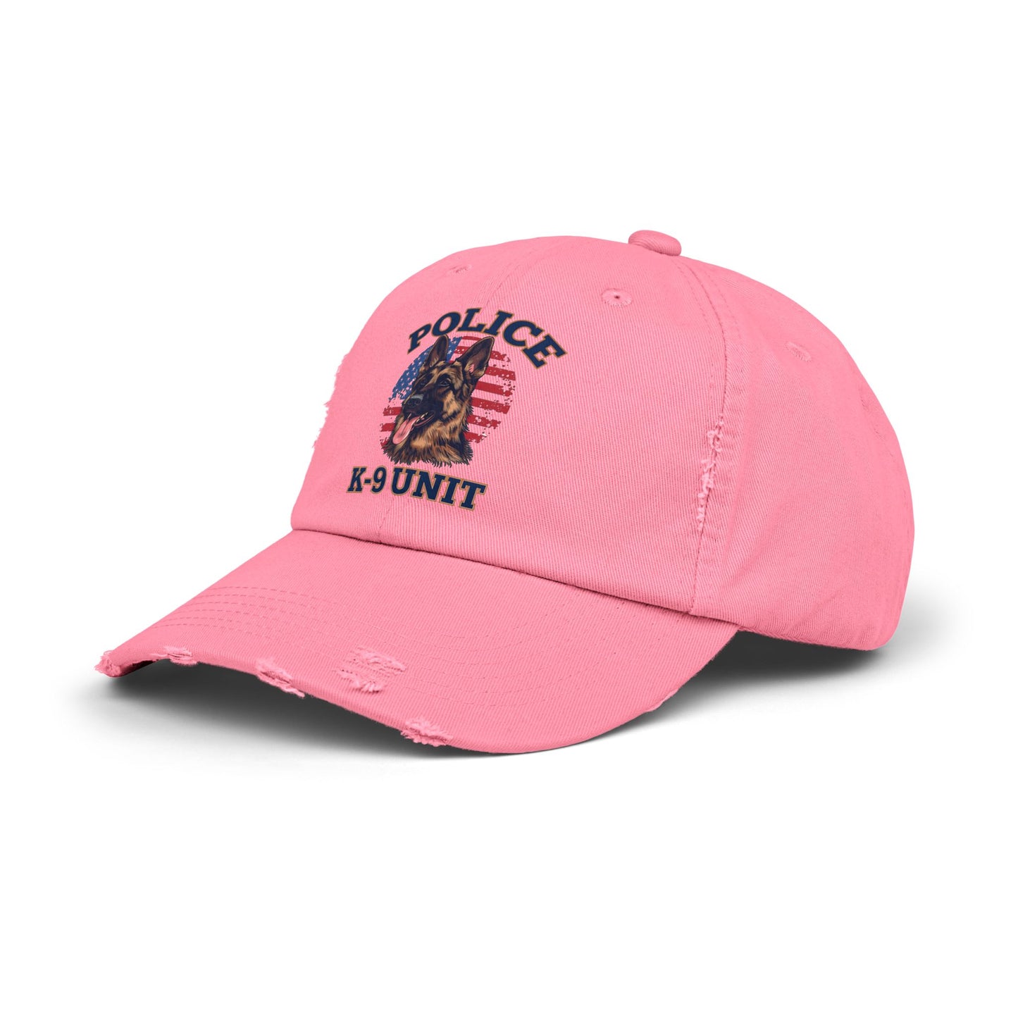 Patriotic Police K-9 Unit Cap Featuring German Shepherd, Vintage Distressed Style Hat