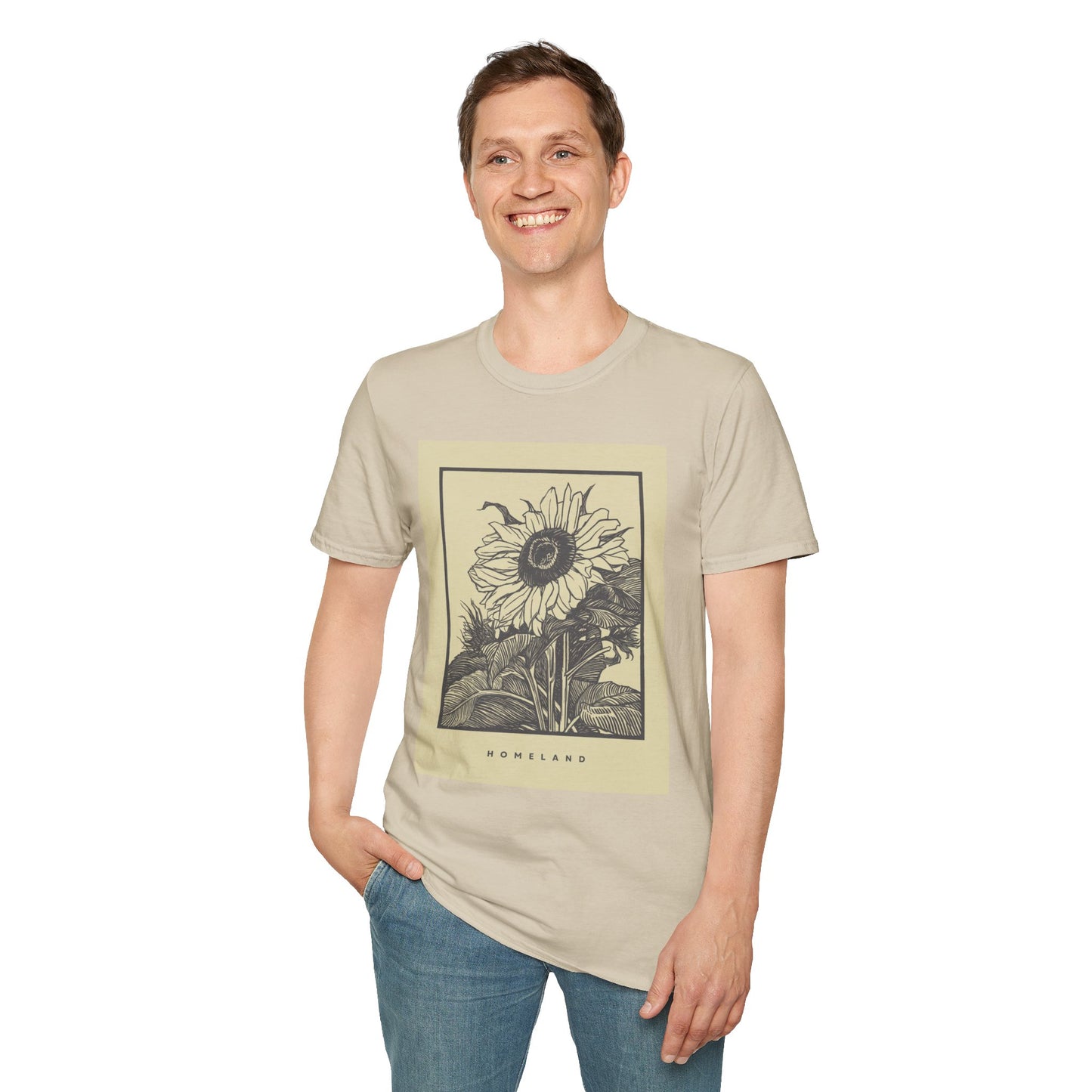 Vintage Sunflower Unisex T-Shirt, Softstyle Tee, Casual Wear, Nature Lover Gift, Summer Fashion, Homelands Design