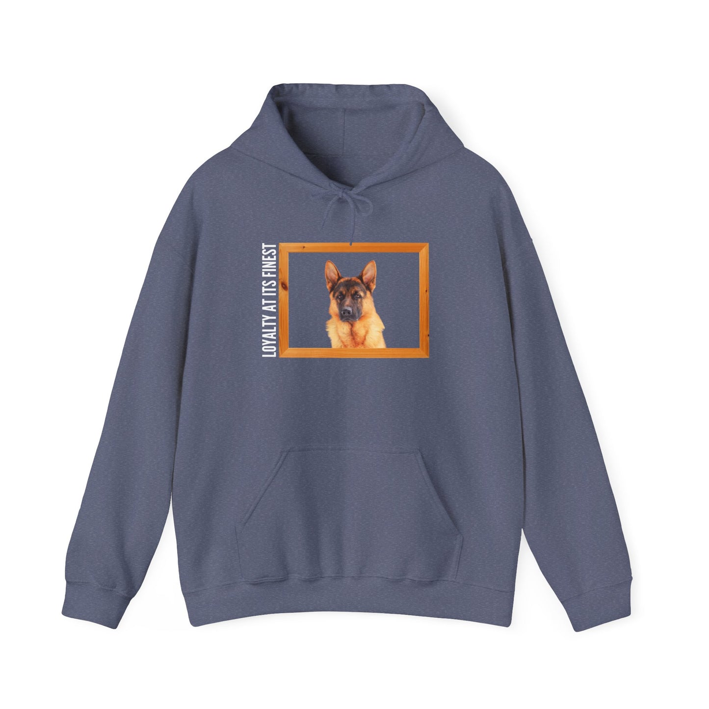 Unisex Dog Lover Hoodie With a German Shepherd's Head Inside a Wooden Frame and Caption Loyalty at its Finest