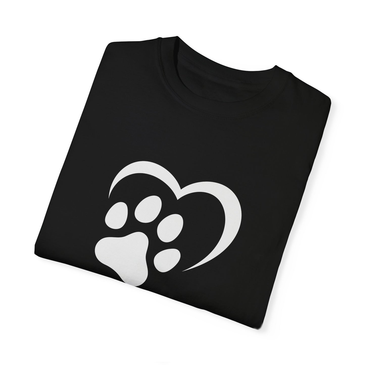 Unisex Dog Lover T-Shirt With Graphic of Half Heart and Dog Paw Print and Caption Selfless Beings Below