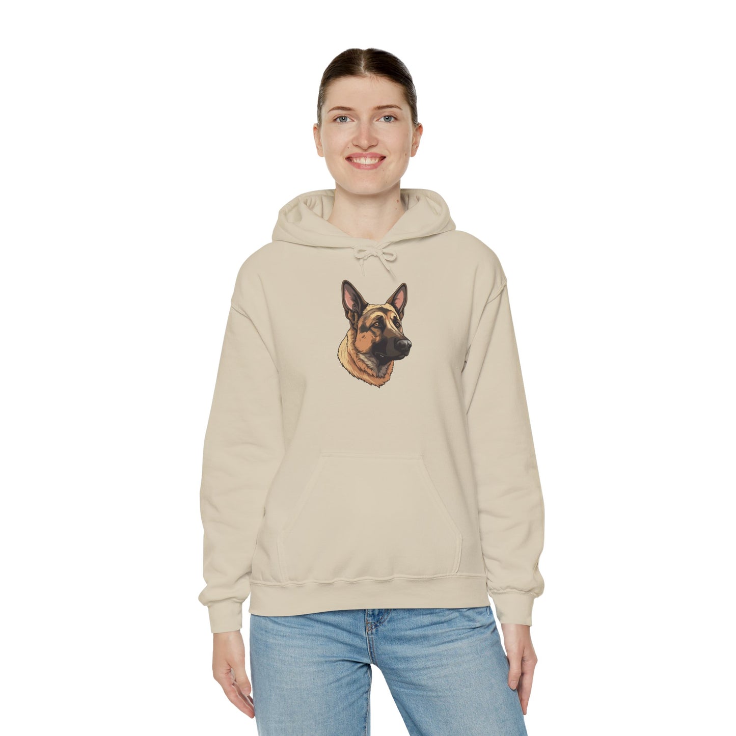 Unisex Dog Lover Hoodie With a Close Up Graphic of Serious German Shepherd
