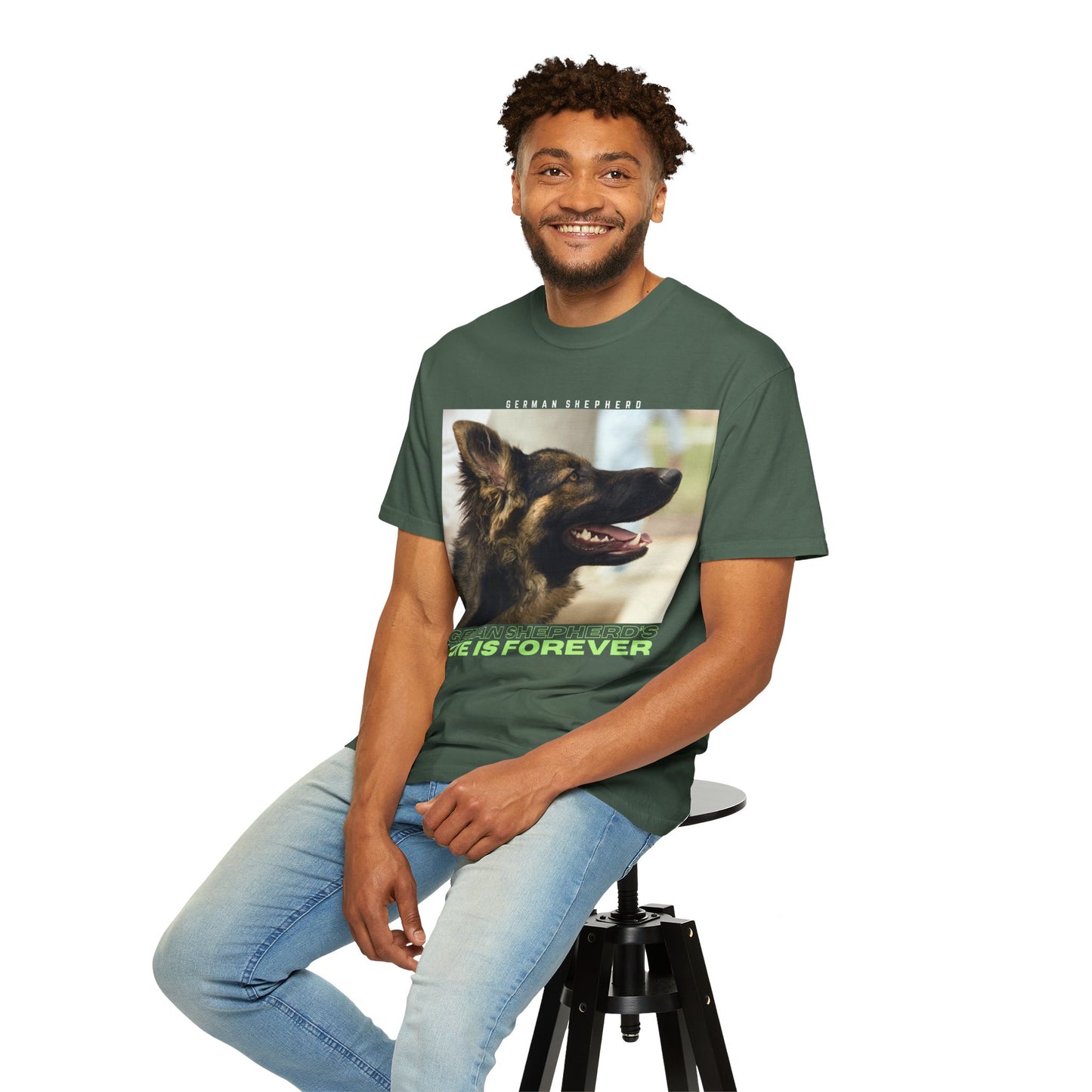 Unisex T-Shirt With Close Up Face of Working Line German Shepherd Mouth Opened and Quote A GSDs Love is Forever