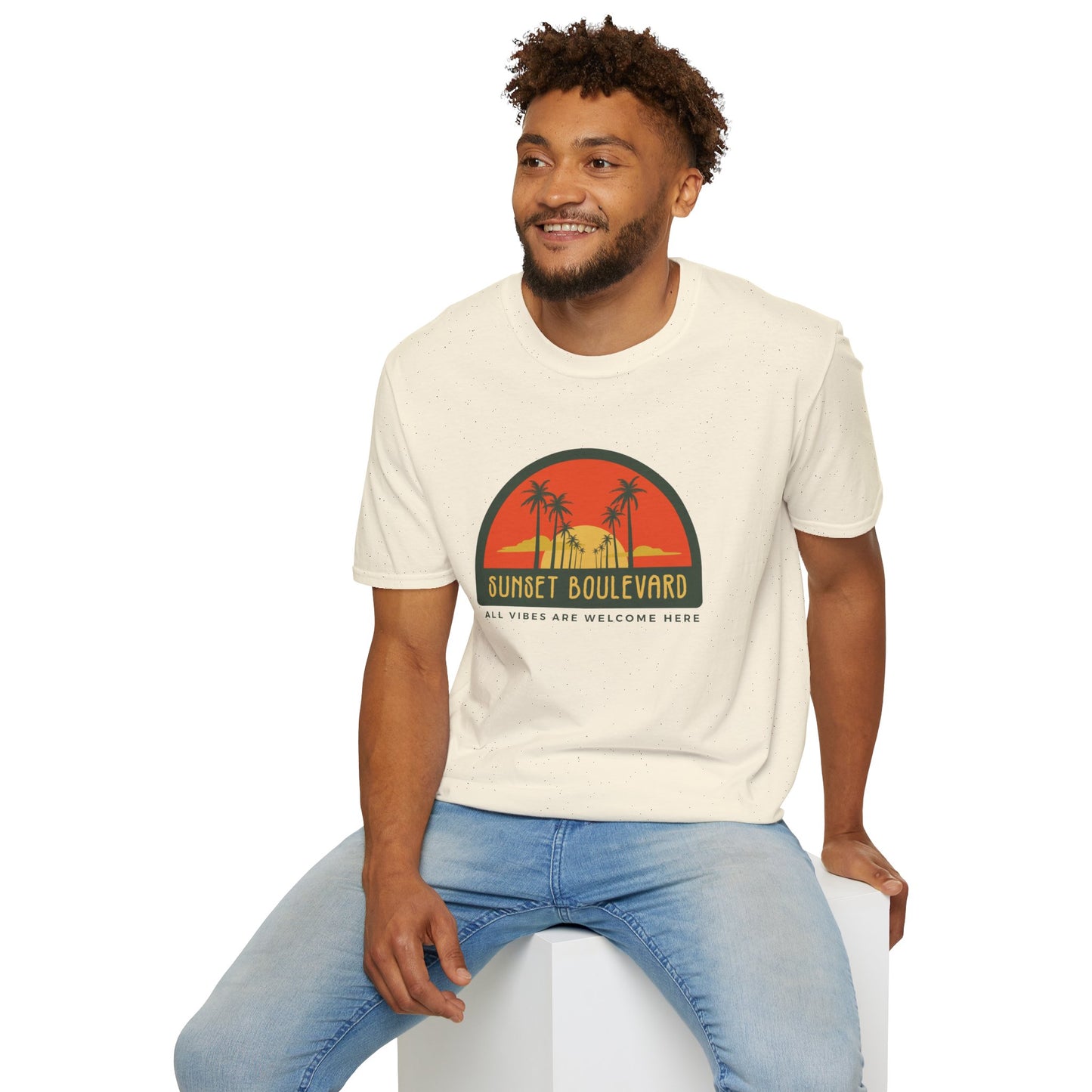 Sunset Boulevard Unisex Softstyle T-Shirt, Retro Beach Tee, Vacation Shirt, Summer Apparel, Travel Gift