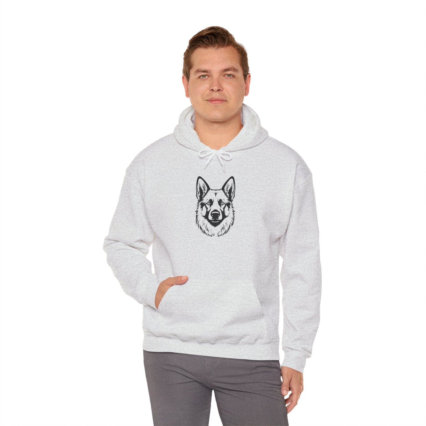 Unisex Dog Lover Hoodie With a Close Up Graphic of Black and Transparent German Shepherd