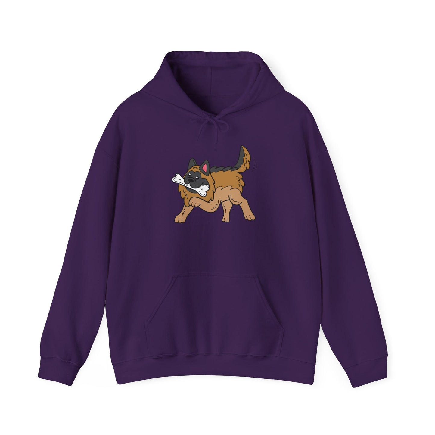 Unisex Dog Lover Hoodie With a Graphic of a German Shepherd Holding a White Bone in Mouth