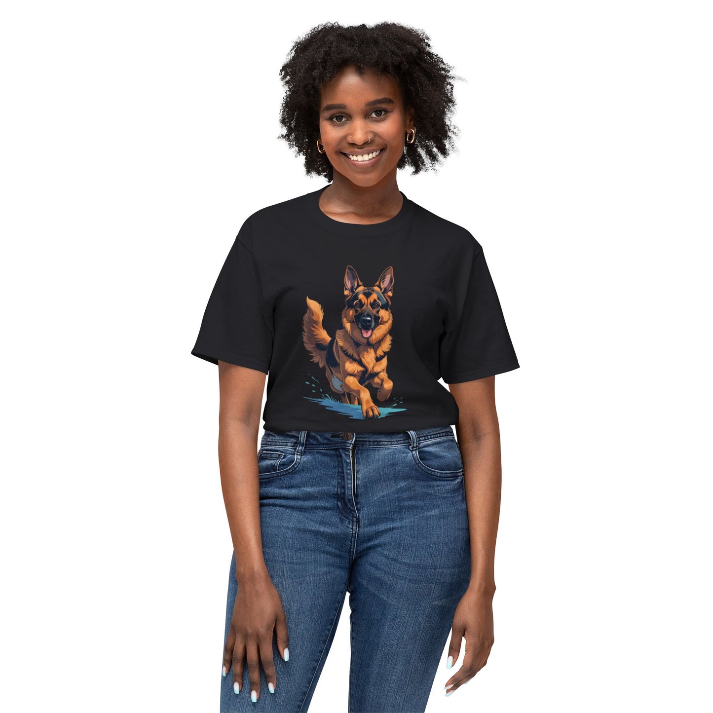 Running German Shepherd Dog Unisex HD Cotton™ T-shirt, Pet Lover Gift, Casual Wear, Animal Print Apparel, Funny Dog Shirt