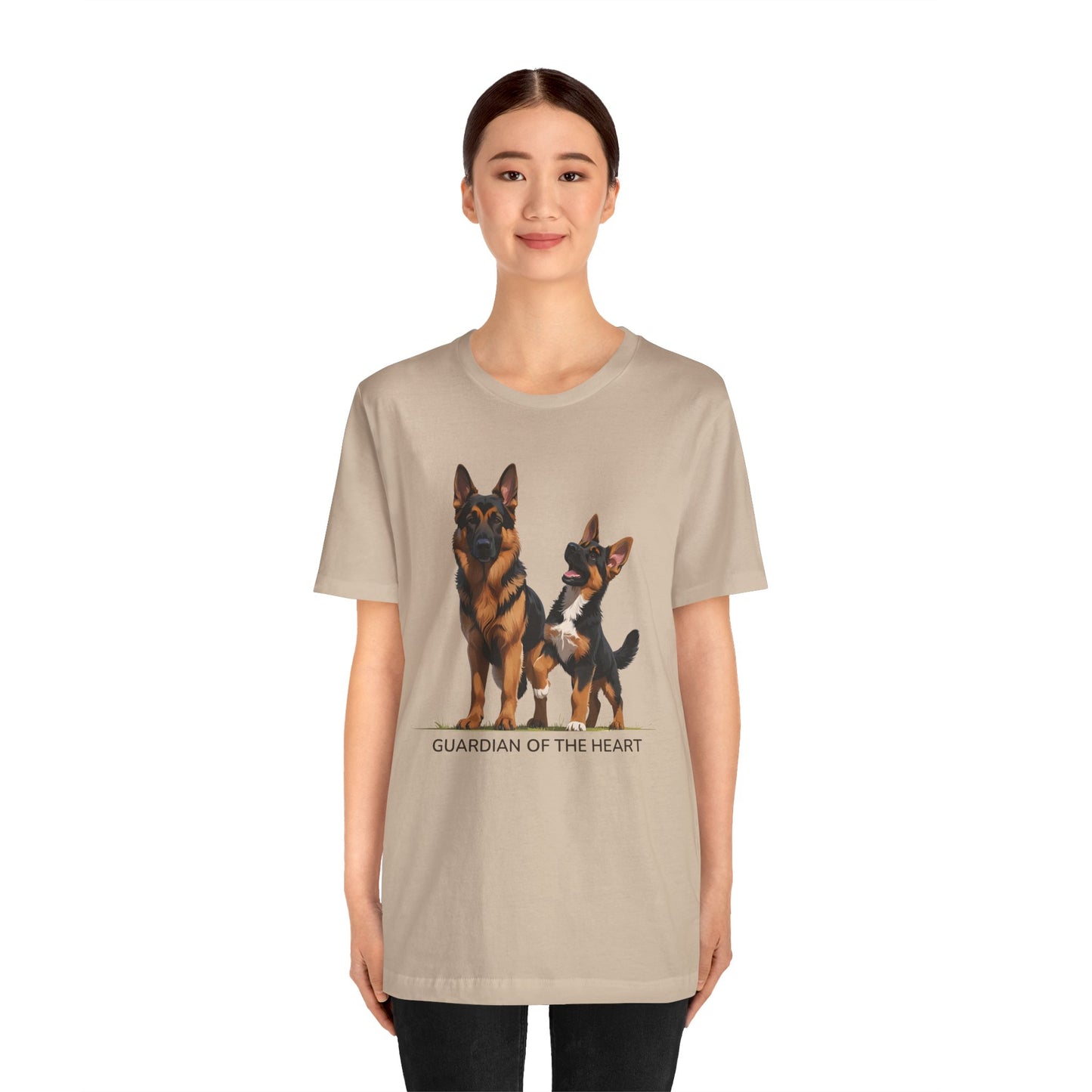 German Shepherd and Puppy Tee - Guardian of the Heart, Gifting for Pet Owners, Cute Graphic Shirt, Perfect for Birthdays, Dog-Themed Apparel