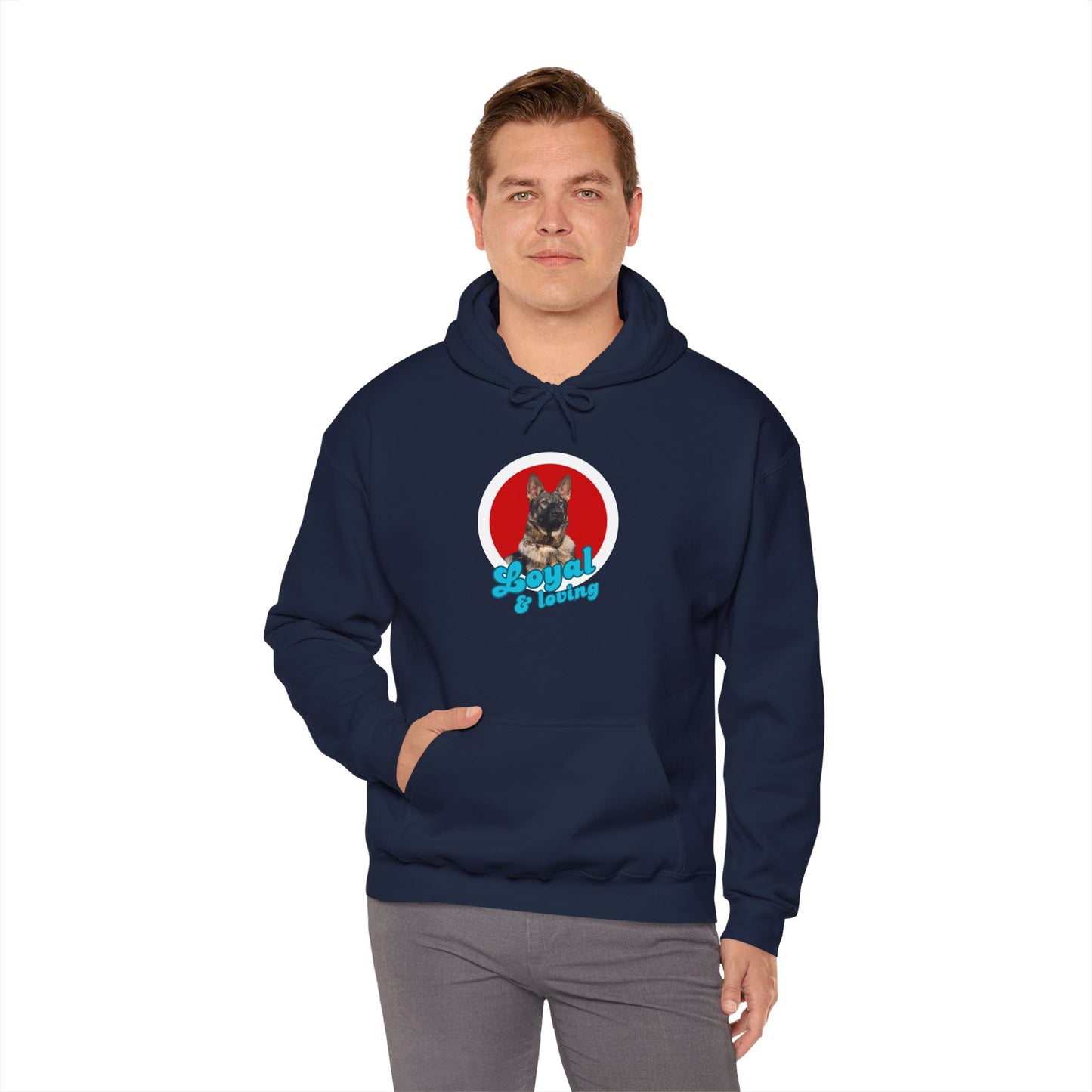 Unisex Dog Lover Hoodie With Close Up of Working Line German Shepherd and Caption Loyal & Loving