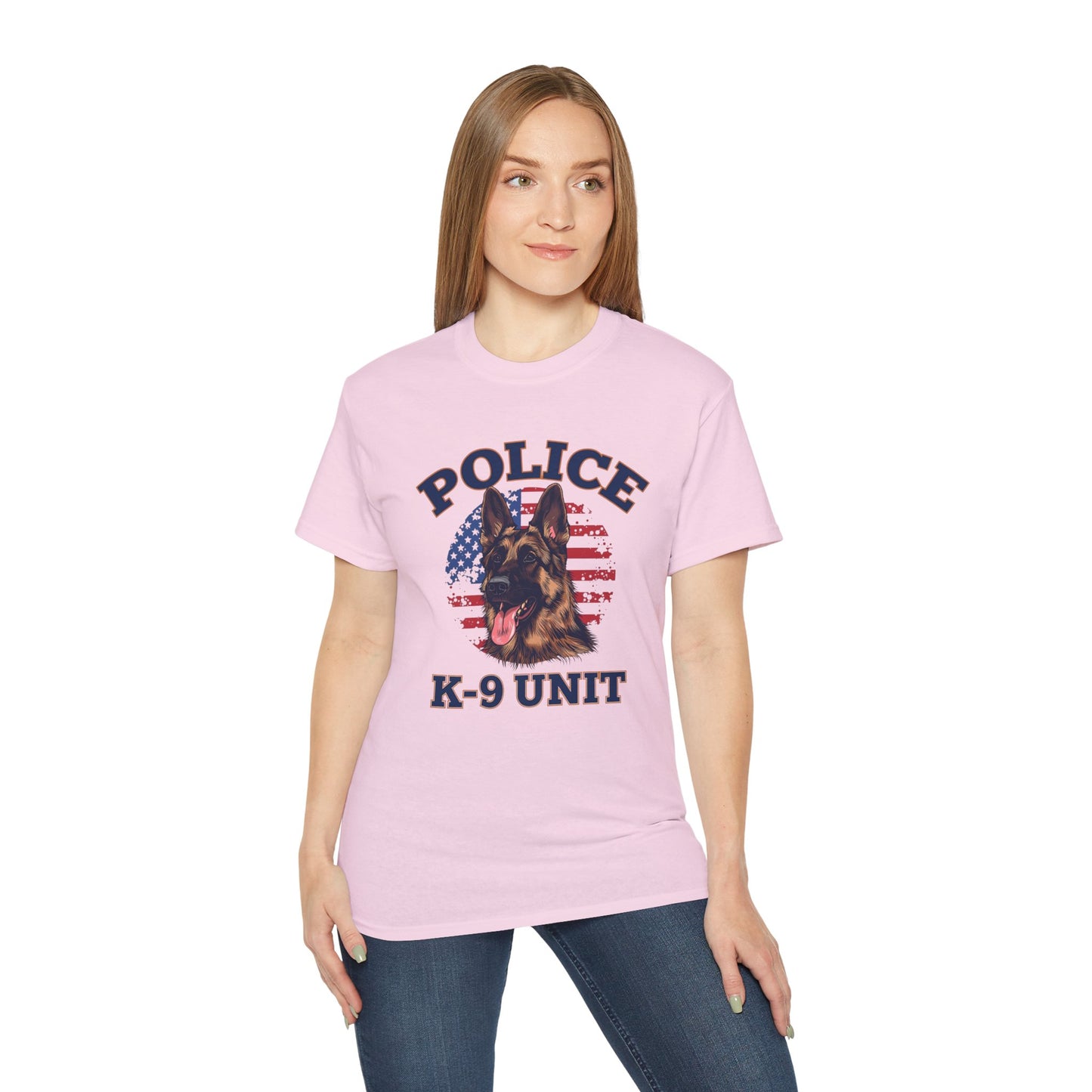 Patriotic Police K-9 Unit Tee for Dog Lovers, Unisex Cotton T-Shirt, Dog Handler Gift, Gifts for Law Enforcement