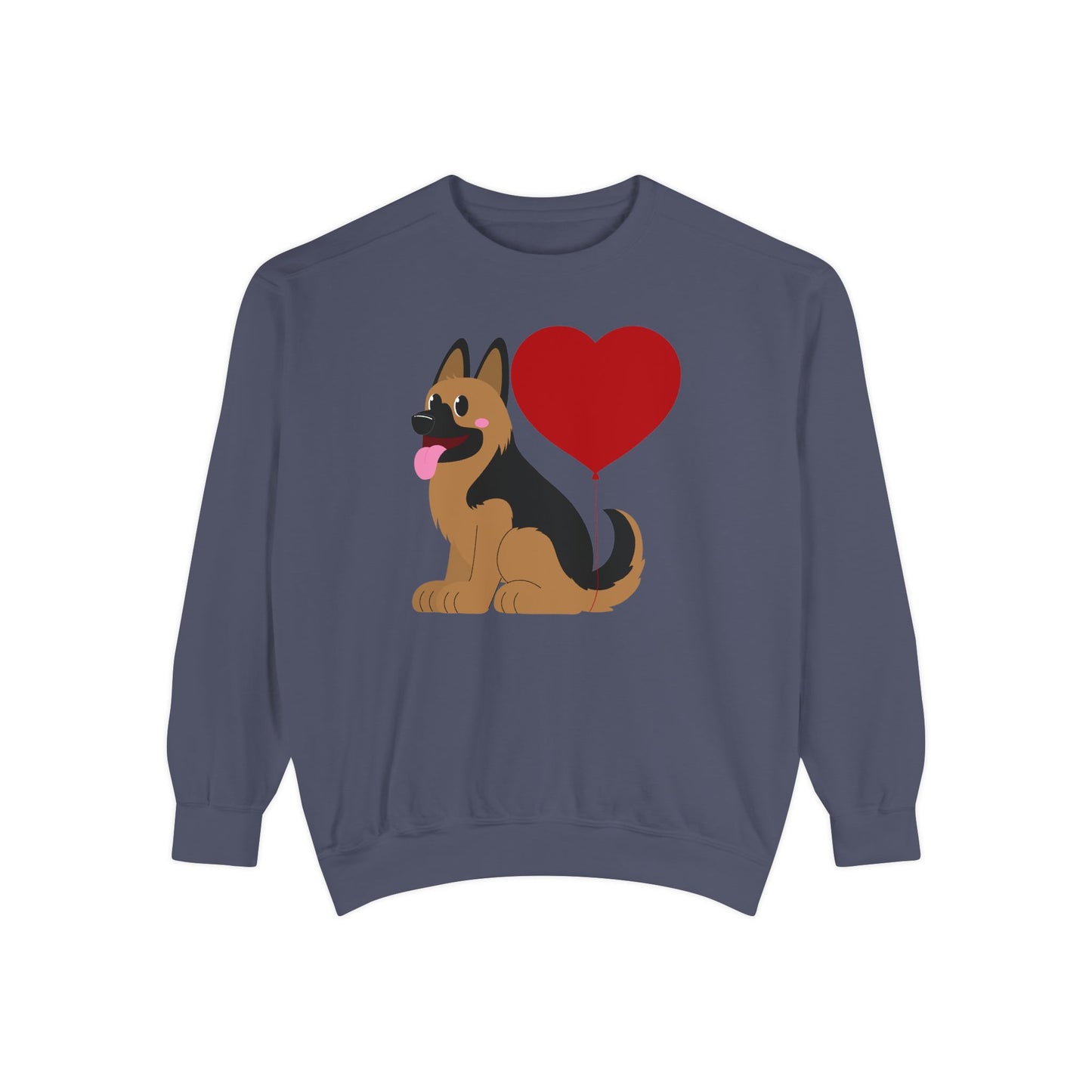 Unisex Dog Lover Sweatshirt With a Graphic of German Shepherd Puppy and Heart Shaped Balloon Attached With Tail