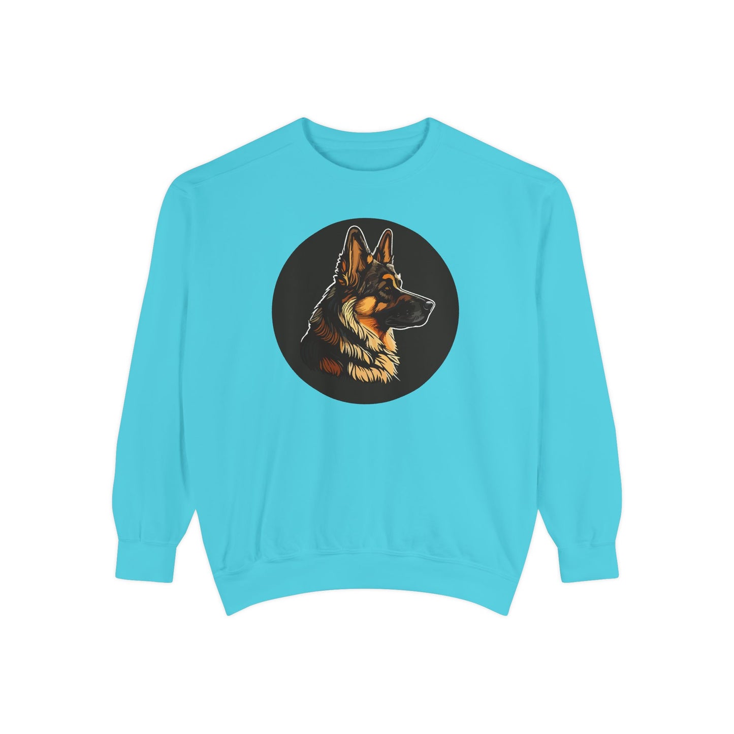Unisex Dog Lover Sweatshirt With a Close Up Graphic of a German Shepherd Inside a Black Circle