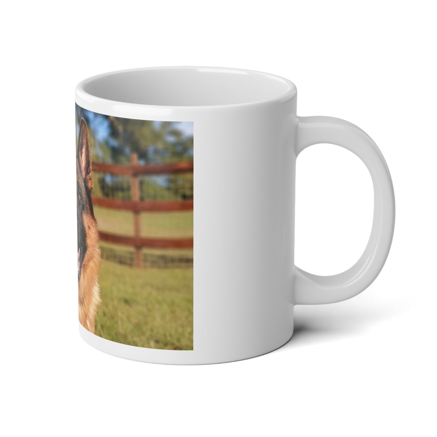 Jumbo Dog Lover Ceramic Mug - 20oz With a Giant German Shepherd Leaving Tongue Out