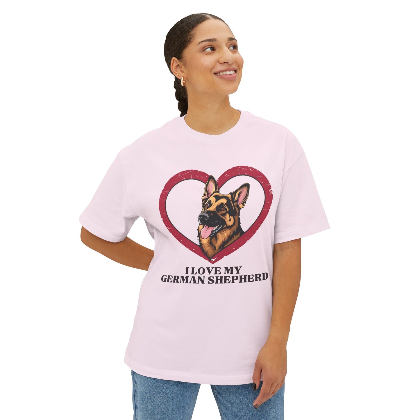 I Love My German Shepherd Unisex Oversized Boxy Tee, Dog Lover Shirt, Pet Owner Gift, Casual Wear, Animal Lover Gift, Birthday Gift