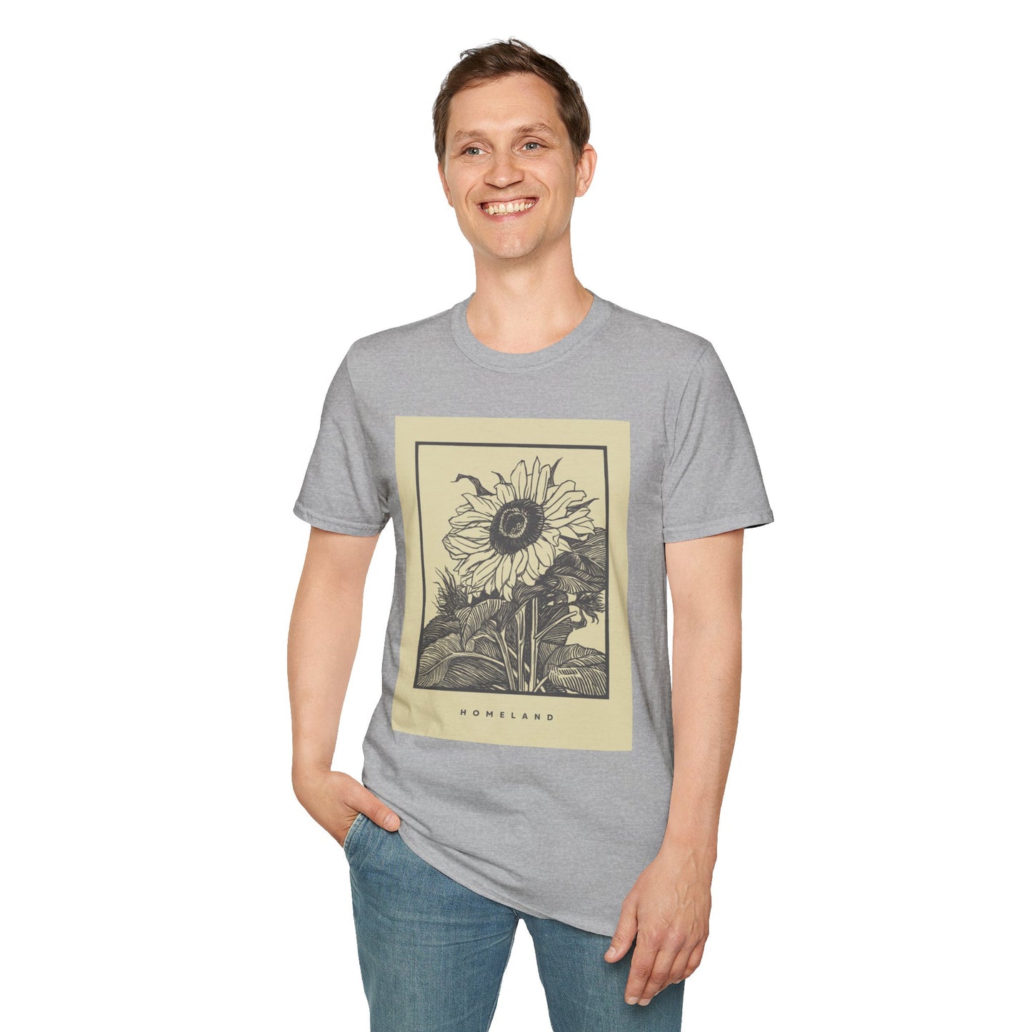 Vintage Sunflower Unisex T-Shirt, Softstyle Tee, Casual Wear, Nature Lover Gift, Summer Fashion, Homelands Design