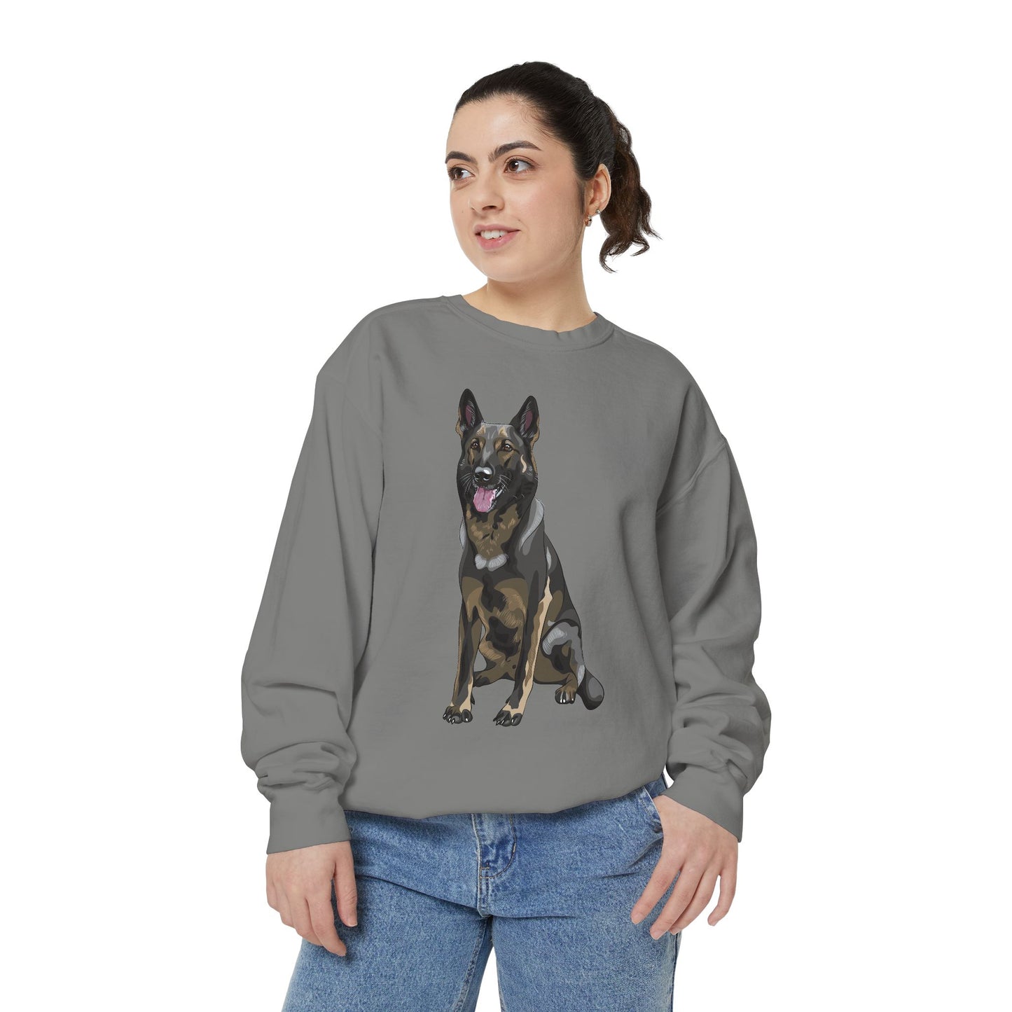 Unisex Dog Lover Sweatshirt With a Graphic of Sable German Shepherd Sloppily Sitting