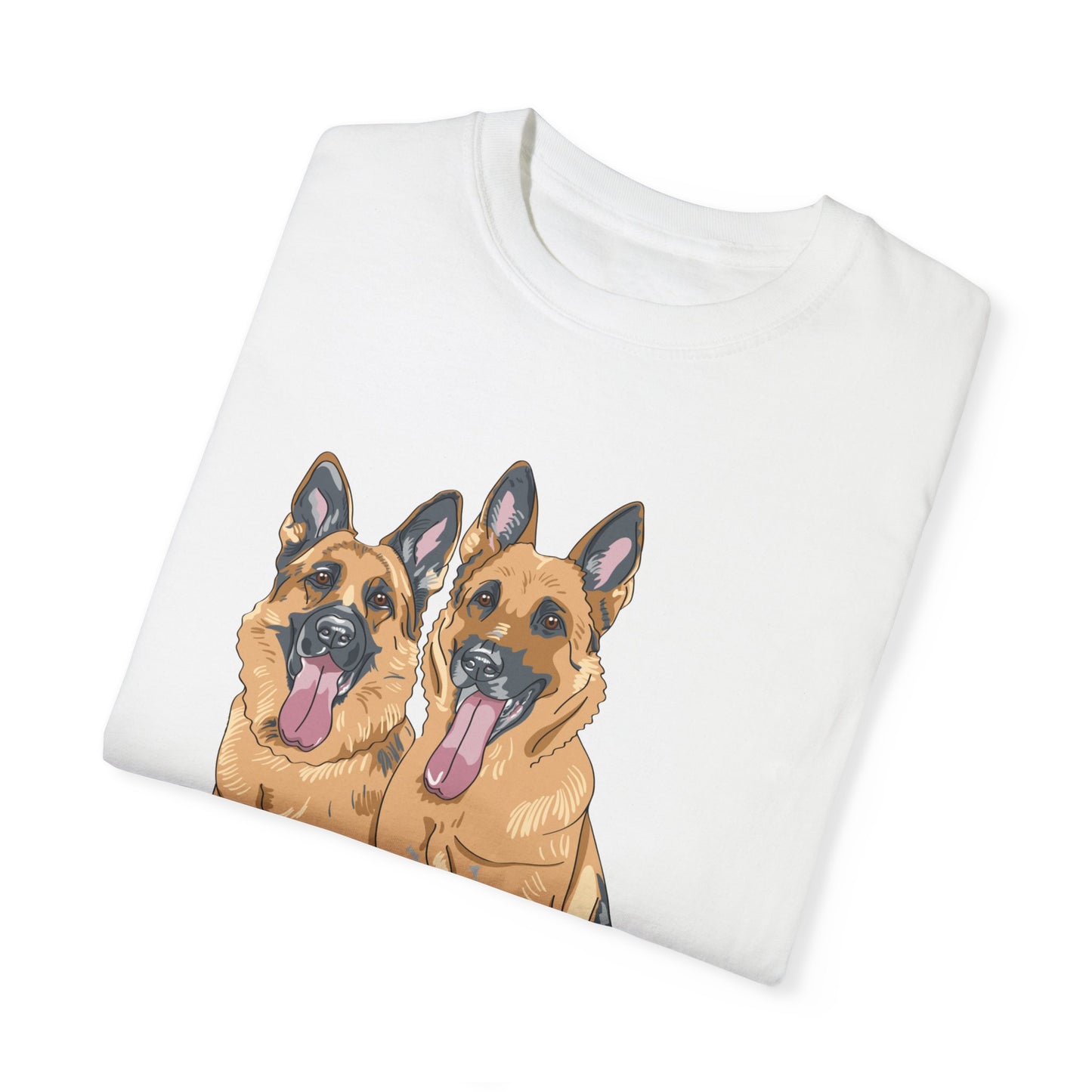 Unisex T-Shirt With Graphic of Two German Shepherds Sloppily Sitting Leaving Tongue Out