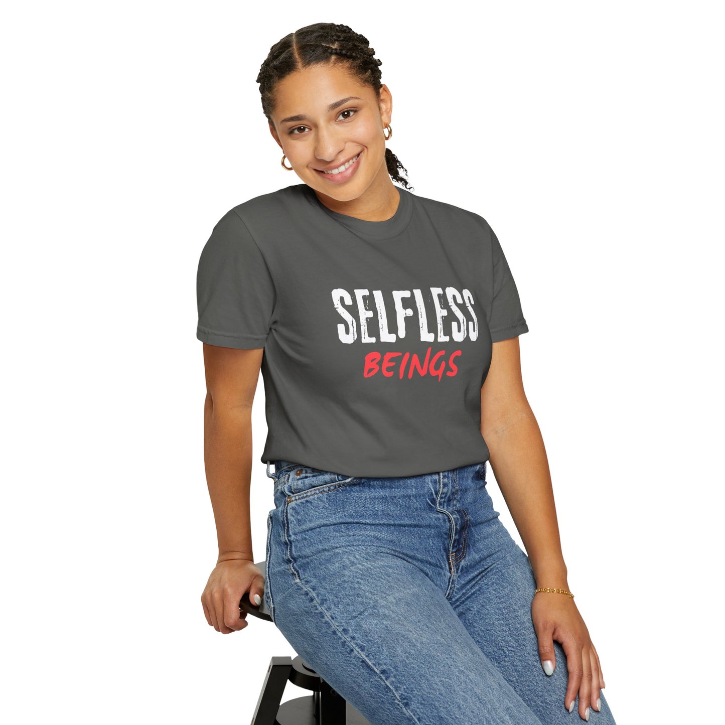 Unisex Dog Lover T-Shirt With Text "Selfless Beings" Designed Using White and Red Effect