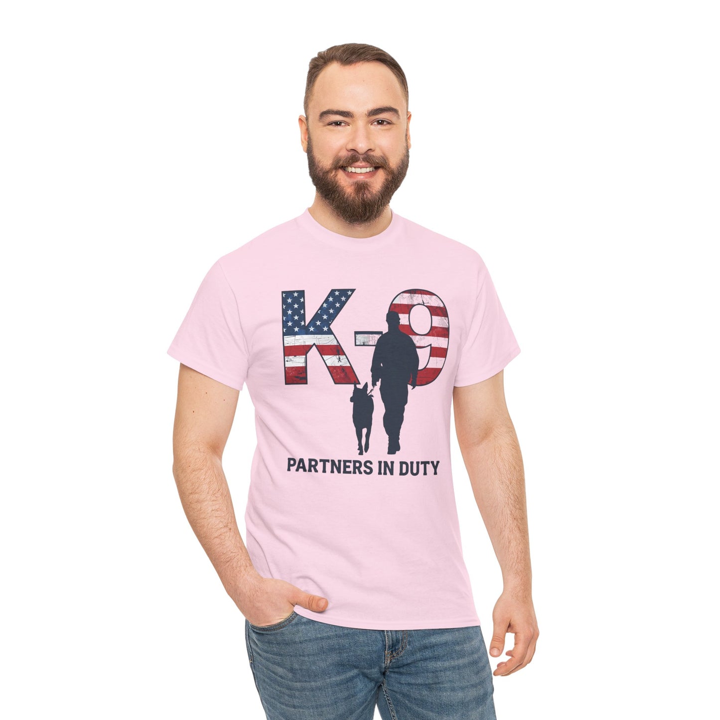 Patriotic K-9 T-Shirt - Partners in Duty Tee | Unisex Heavy Cotton Tee for Dog Lovers, Military Support, Gifts for Dog Handlers