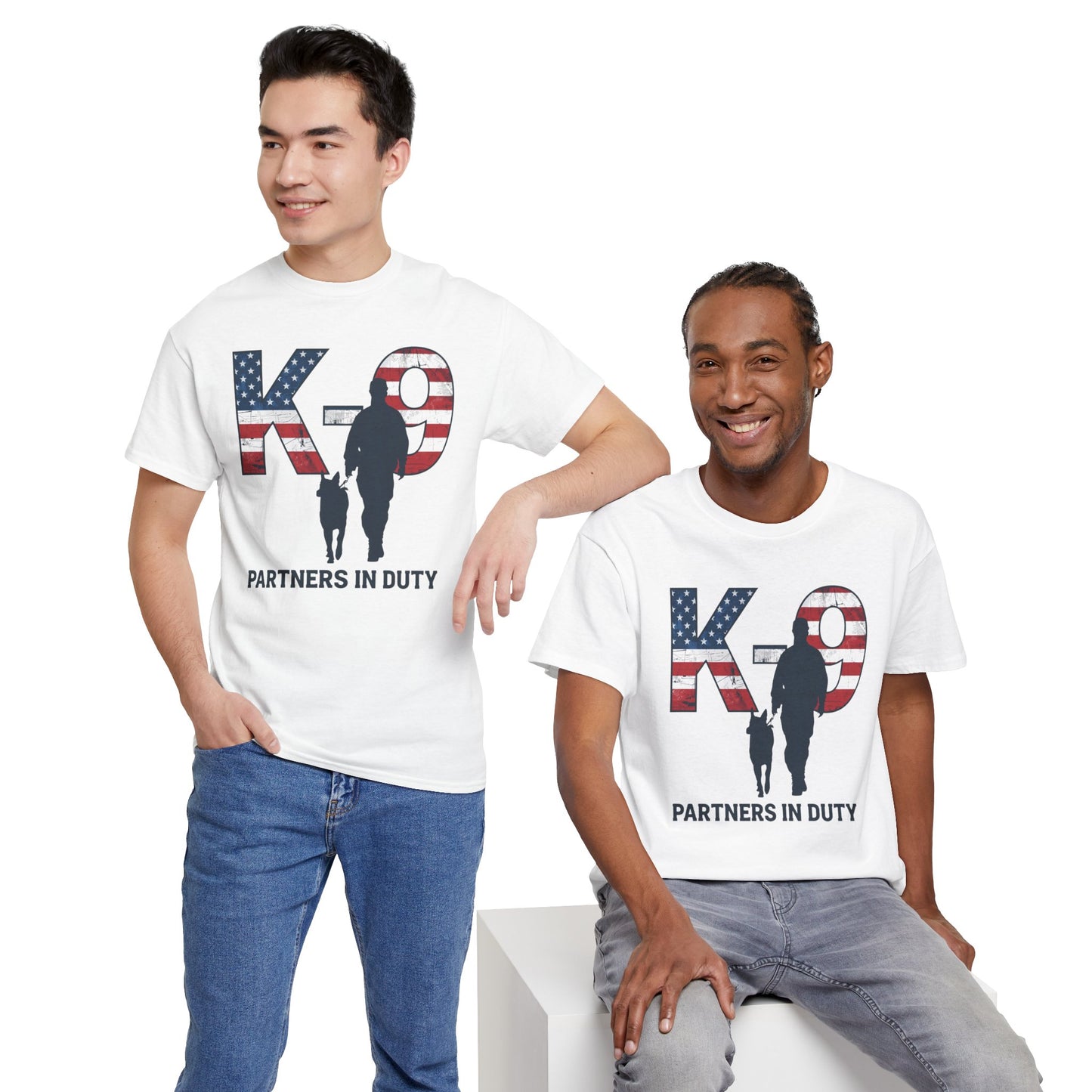 Patriotic K-9 T-Shirt - Partners in Duty Tee | Unisex Heavy Cotton Tee for Dog Lovers, Military Support, Gifts for Dog Handlers