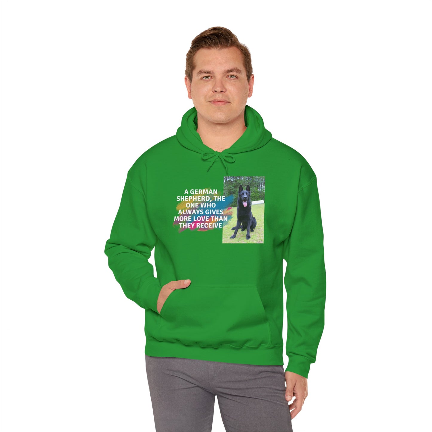 Unisex Dog Lover Hoodie With Black German Shepherd and Quote The One Who Always Gives More Love Than They Receive