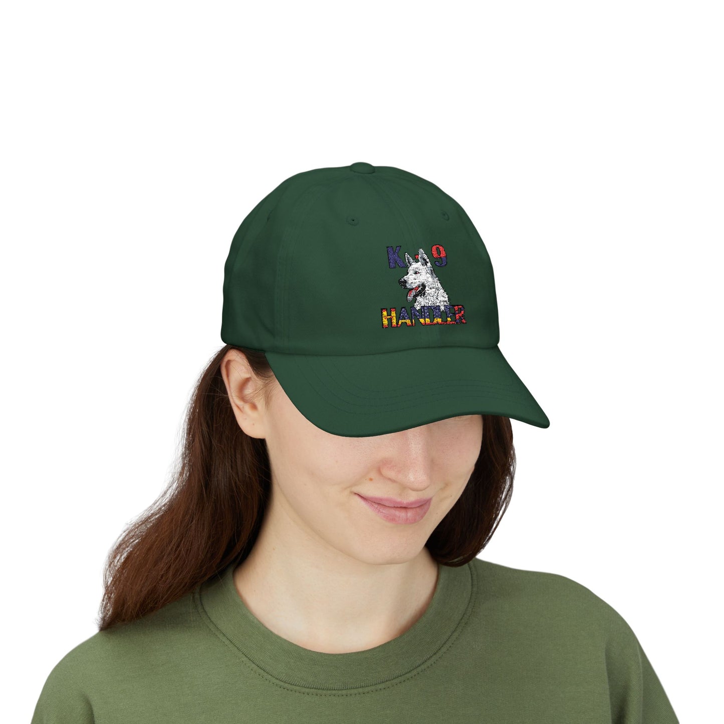 Embroidered Police Themed K9 Handler Classic Dad Cap Featuring a White German Shepherd