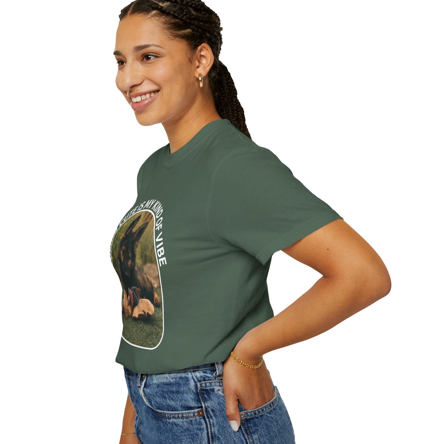 Unisex Dog Lover's T-Shirt With a German Shepherd Puppy and Caption Being Cute is My Kind of Vibe