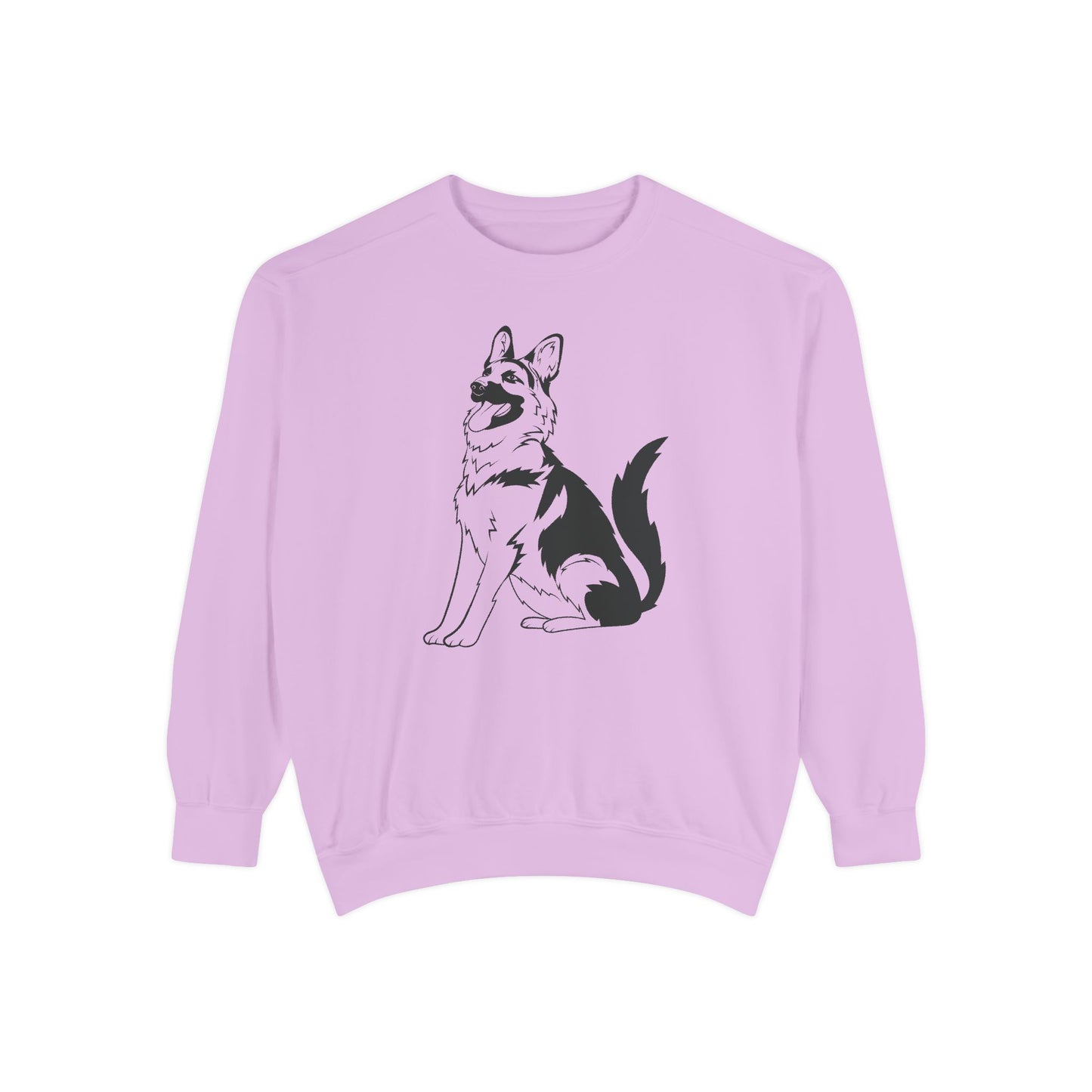 Unisex Dog Lover Sweatshirt With a Graphic of Black and Transparent German Shepherd Sloppily Sitting