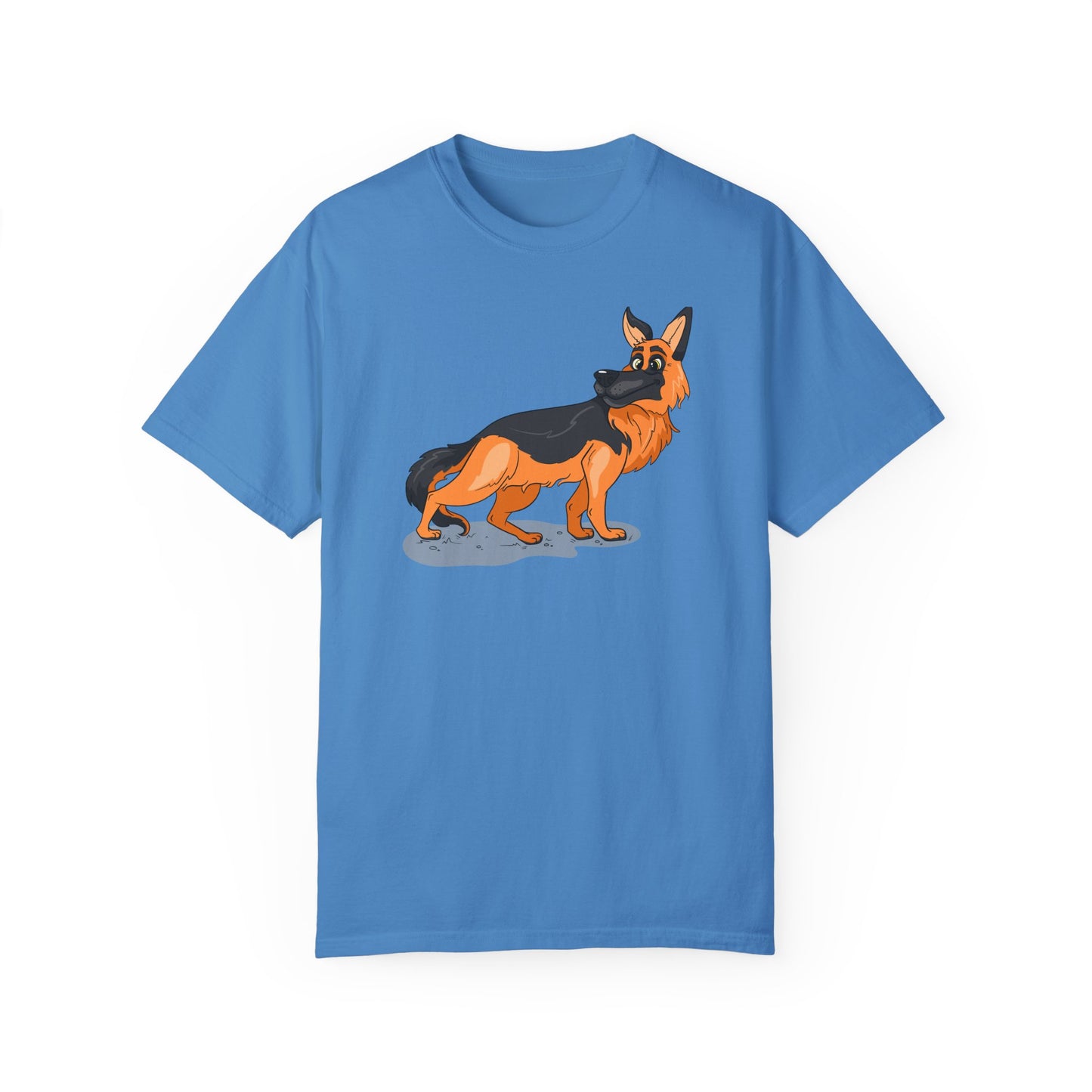 Unisex Dog Lover T-Shirt With a Cartoon of Astonished German Shepherd Turning His Head
