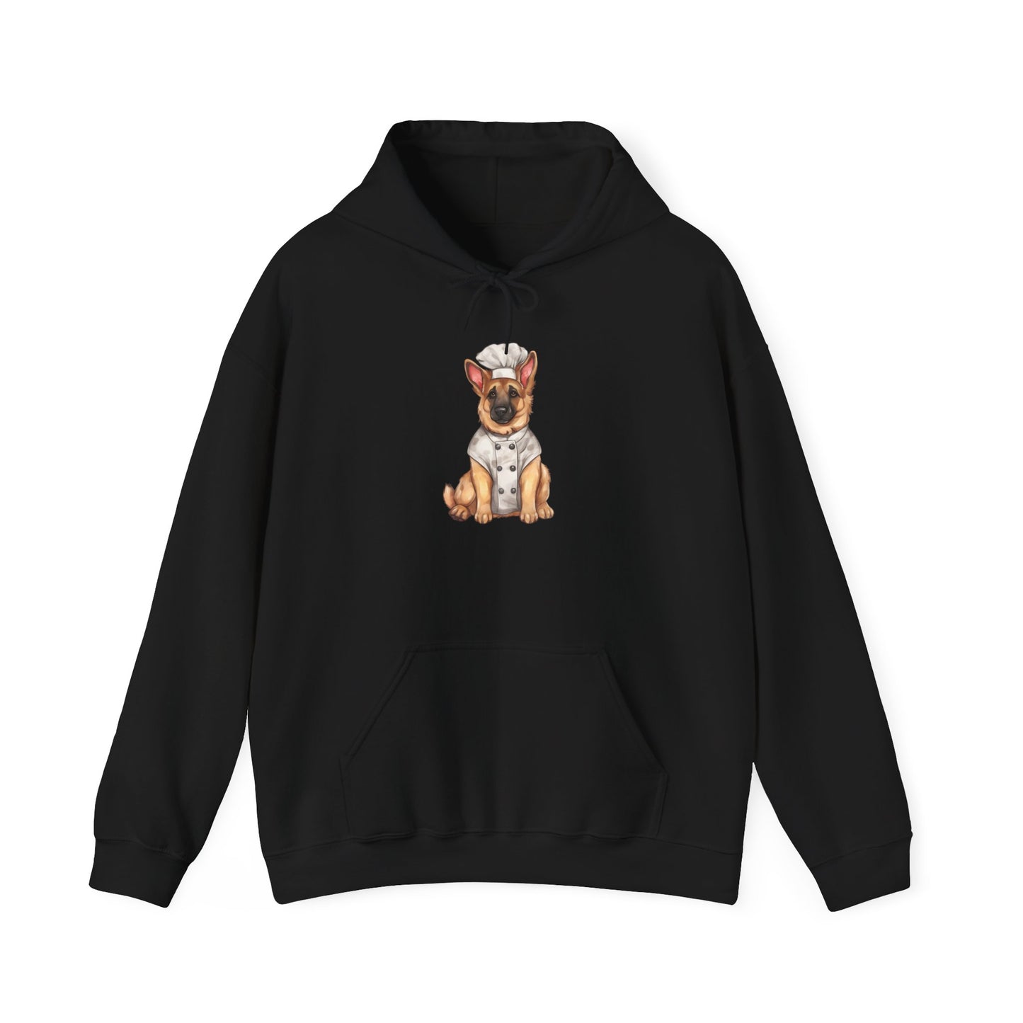 Unisex Dog Lover Hoodie With a Graphic of German Shepherd Wearing Chef Suit