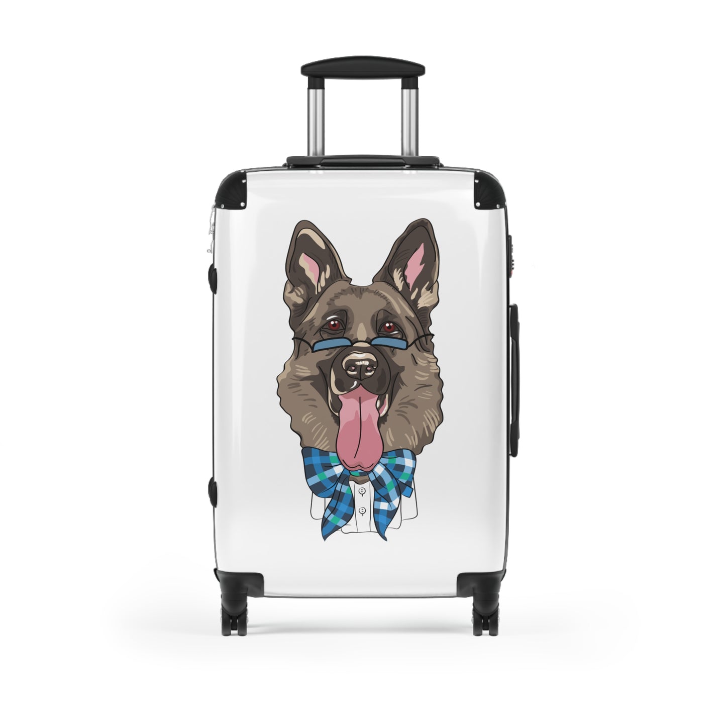 Stylish Pet-Lover Suitcase - Funny German Shepherd Wearing Blue Glasses and Bow Tie Leaving Tongue Out