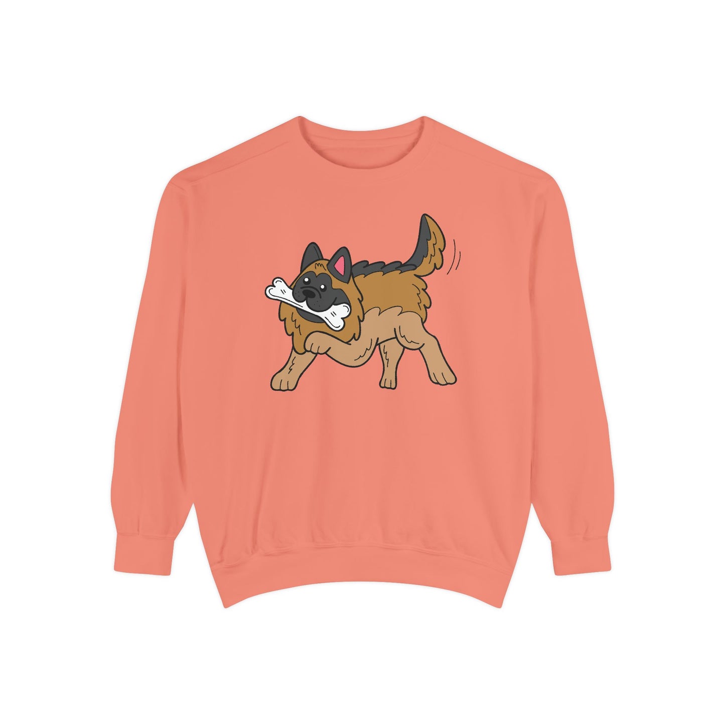 Unisex Dog Lover Sweatshirt With a Graphic of a German Shepherd Holding a White Bone in Mouth